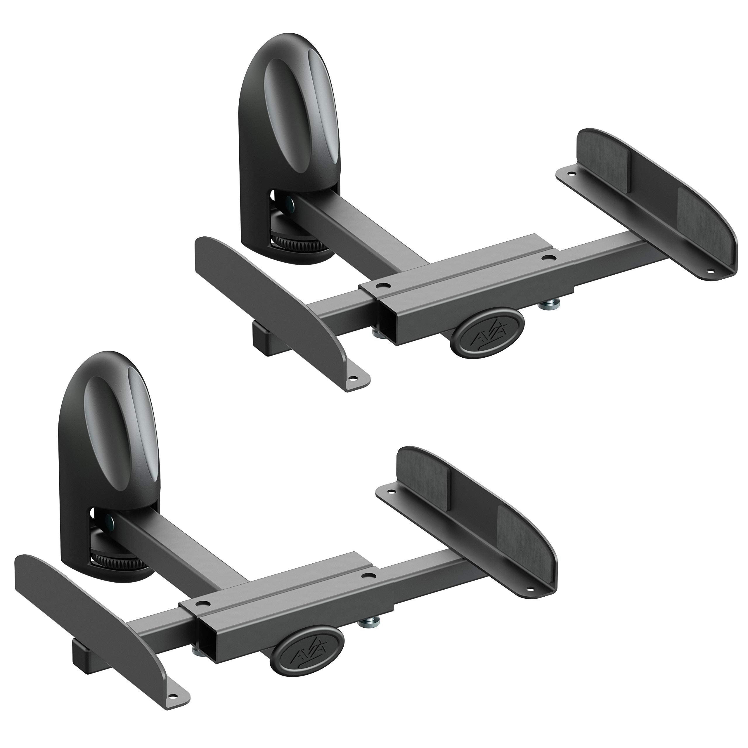 mahara Black Universal Speaker Mounts - Pair of swivel & tilt speaker brackets - Side clamping - Max Weight 20Kg - Max swivel 130?- Max tilt 20?