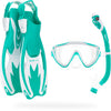 CRESSI Tinetto Rocks Dry Set Aqua Green/White S/M - Kids Snorkeling Set Short Adjustable Fins, Silicone Mask, and Dry Snorkel, Aqua Green/White, S/M