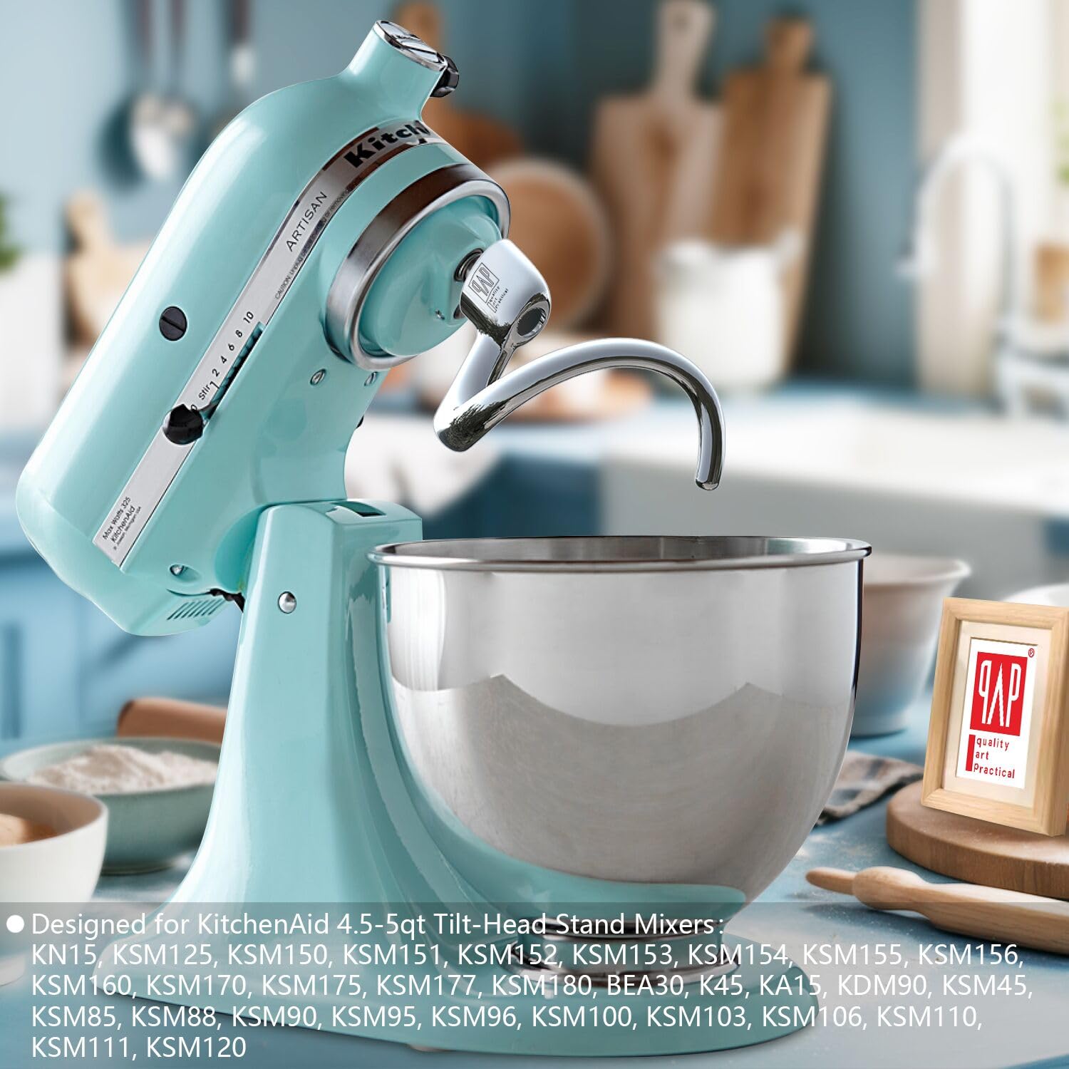 Stainless Steel Spiral Dough Hook Replacement for KitchenAid 4.5QT & 5QT Bowl Tilt-Head Stand Mixers, Rustproof & Easy Clean, Efficient Kneading for