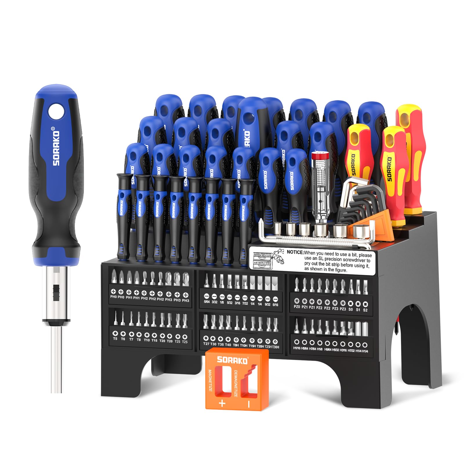 SORAKO 118Pcs Screwdriver Set Magnetic, Including Ratchet Screwdriver, Bits, Precision Screwdrivers, Insulated Screwdrivers, Voltage Tester,