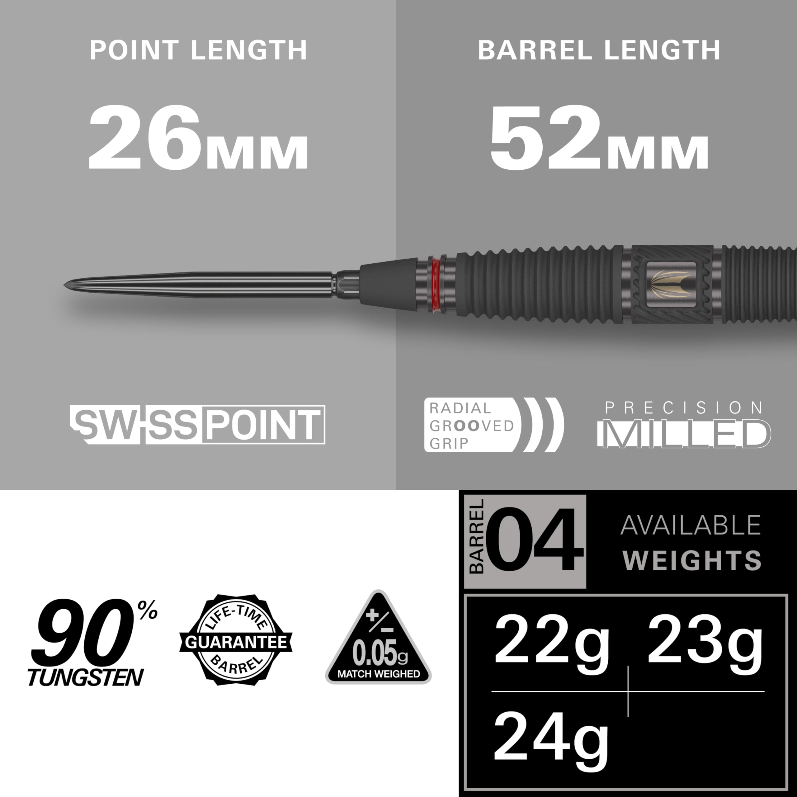 TARGET Darts Scope Steel Tip Swiss Point Darts, 90% Tungsten Dart Set, Barrel 04-24G | Steel Tip Dart Sets, Red & Black Darts, Professional Dart Set