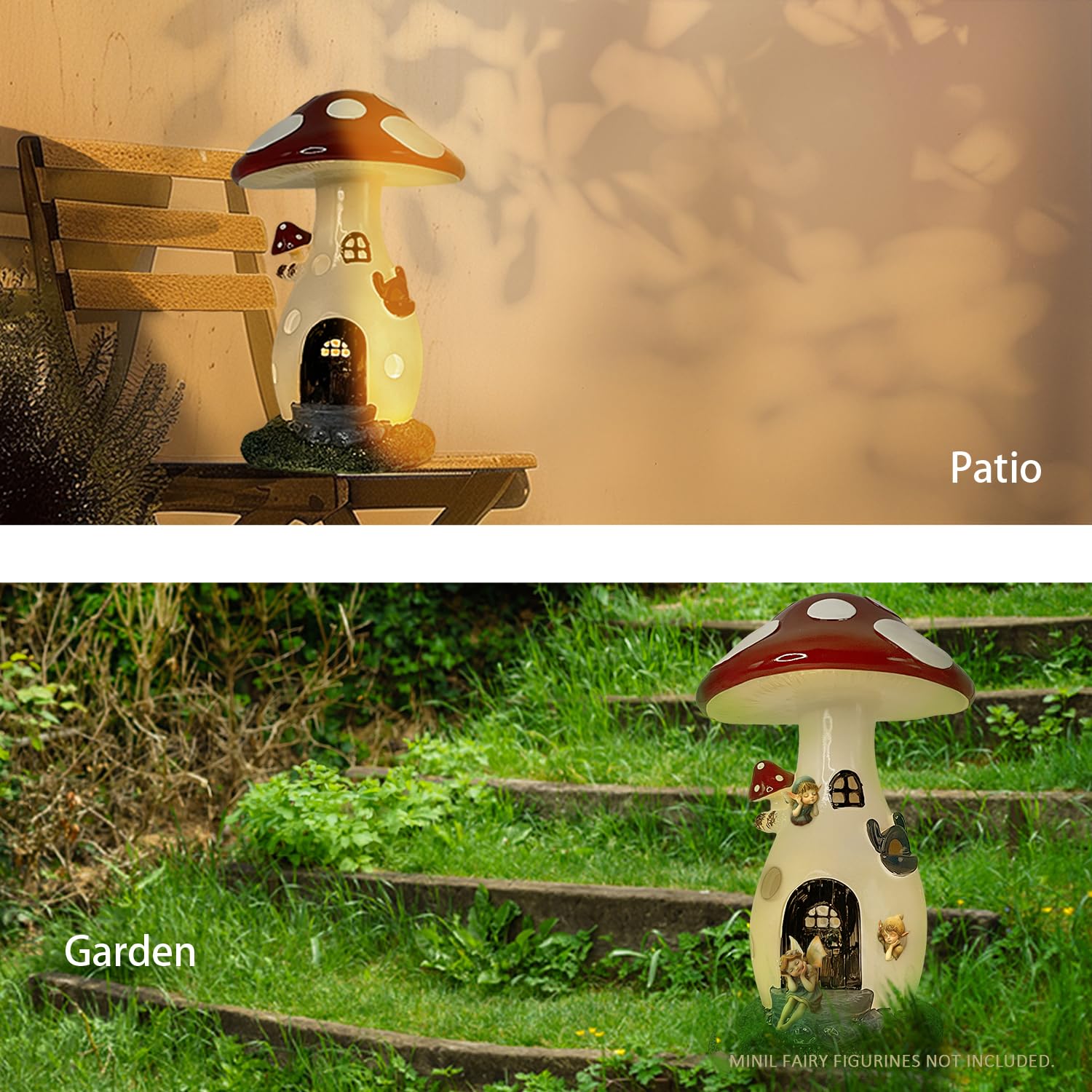coonoe Solar Garden Statue - Fairy Garden Mushroom House Light, Solar Yard Decor, Garden Ornaments Present, Waterproof Decoration for Patio Lawn