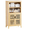 HITNET Bathroom Floor Cabinet, Freestanding Side Storage Organizer Unit with Double Shutter Doors and Movable Shelves, Bamboo Kitchen Cupboard,