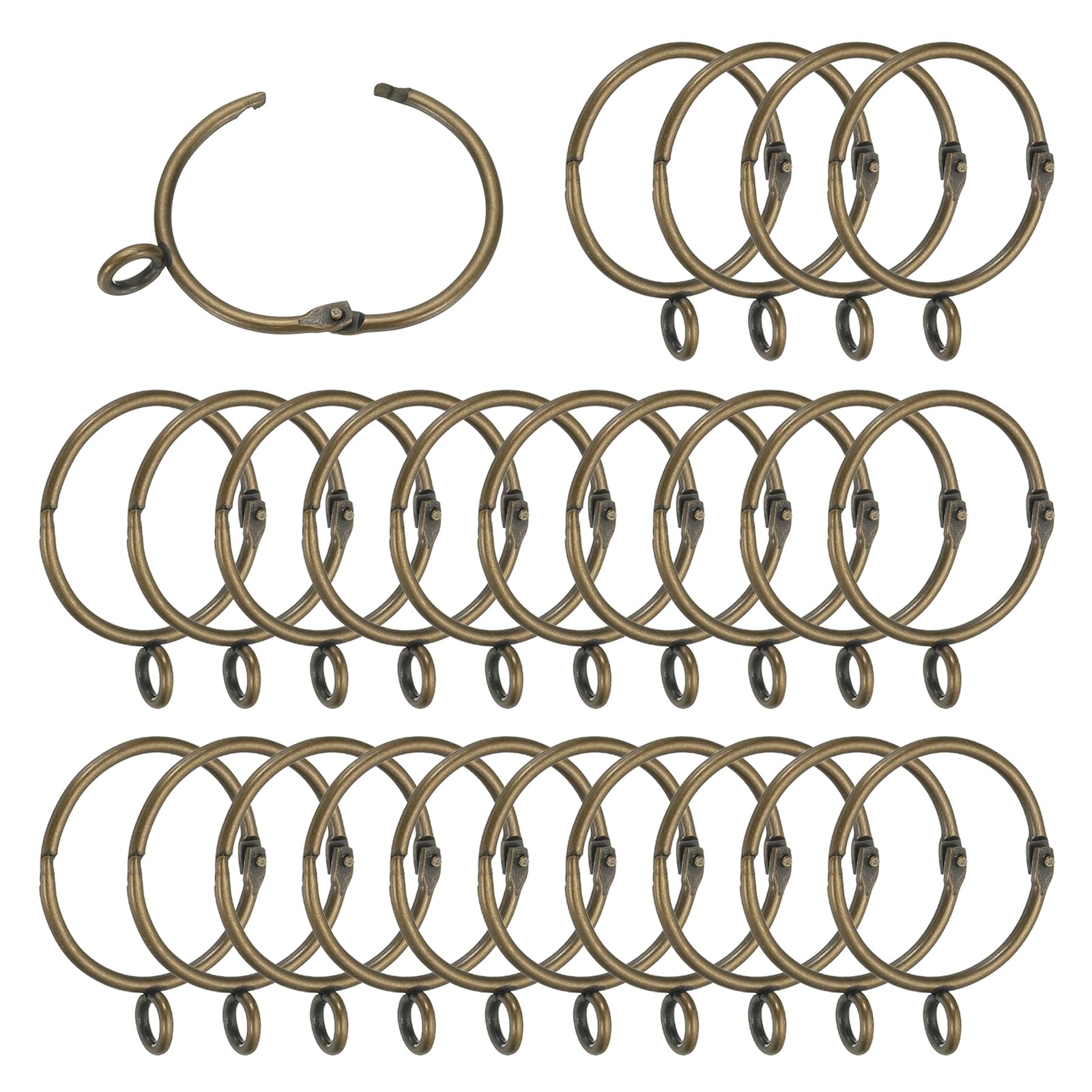 PATIKIL 1.5 Inch Inner Dia Curtain Rod Rings with Eyelets, 25 Pcs Metal Drapery Ring for Curtain Rods Hoop Pins, Bronze
