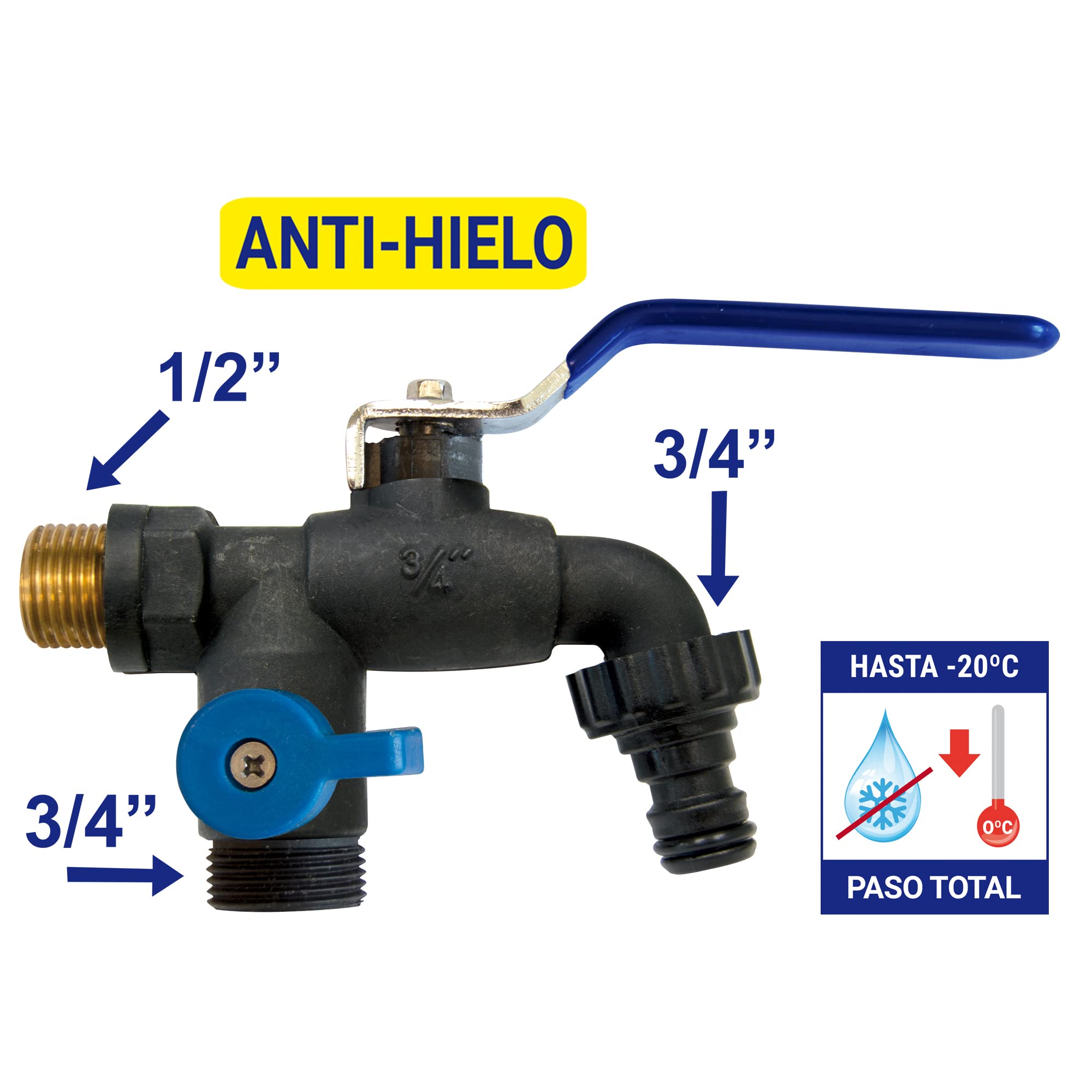 S&M 180040 Anti-Ice Garden Tap with Two Outlet and Automatic Outlet, Black and Blue