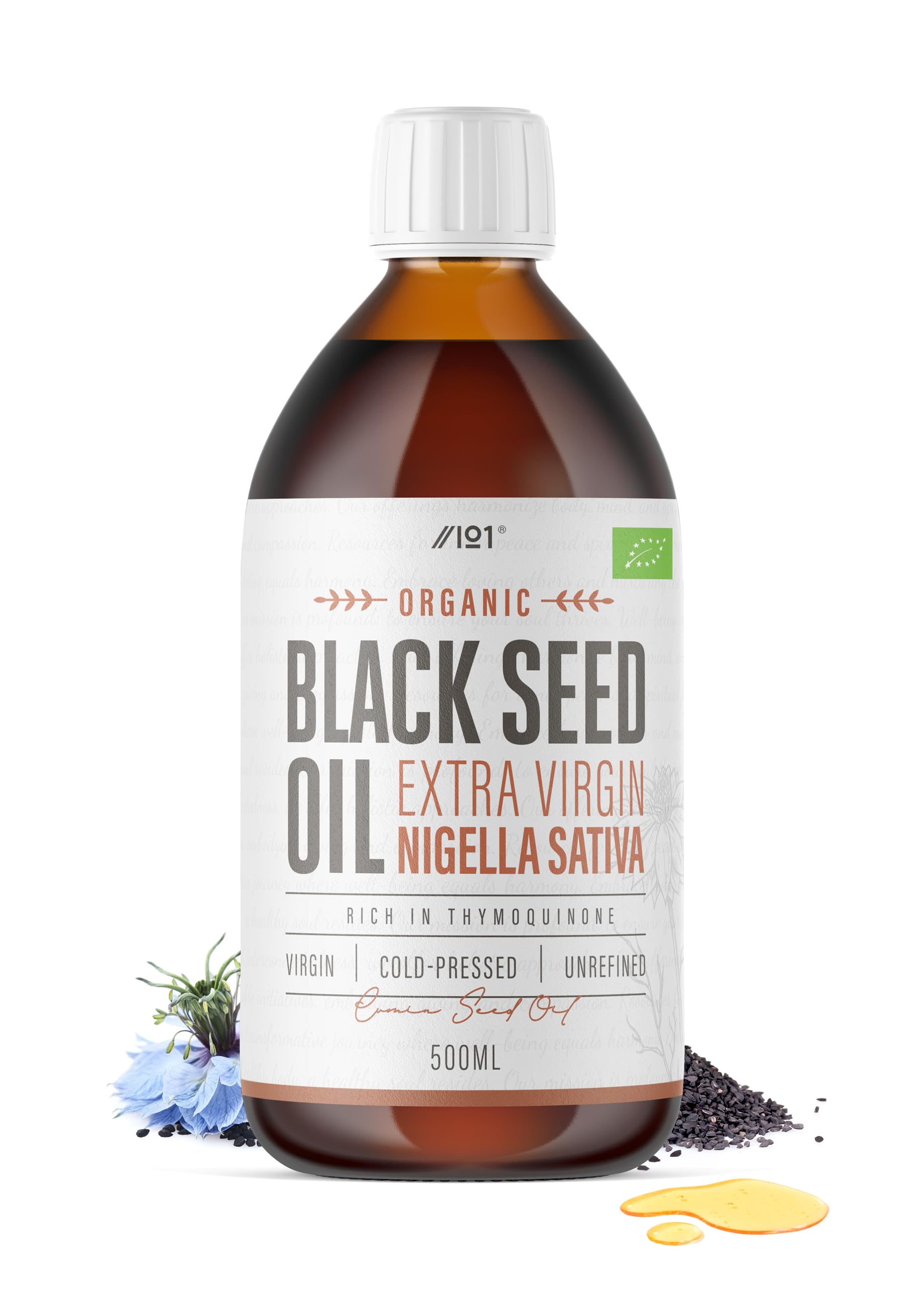 Organic Black Seed Oil 500ml ? Cold & Freshly Pressed ? Up to 5X% Strength Thymoquinone ? 100% Pure Extra Virgin Cumin Black Seed Oil - By Alpha01