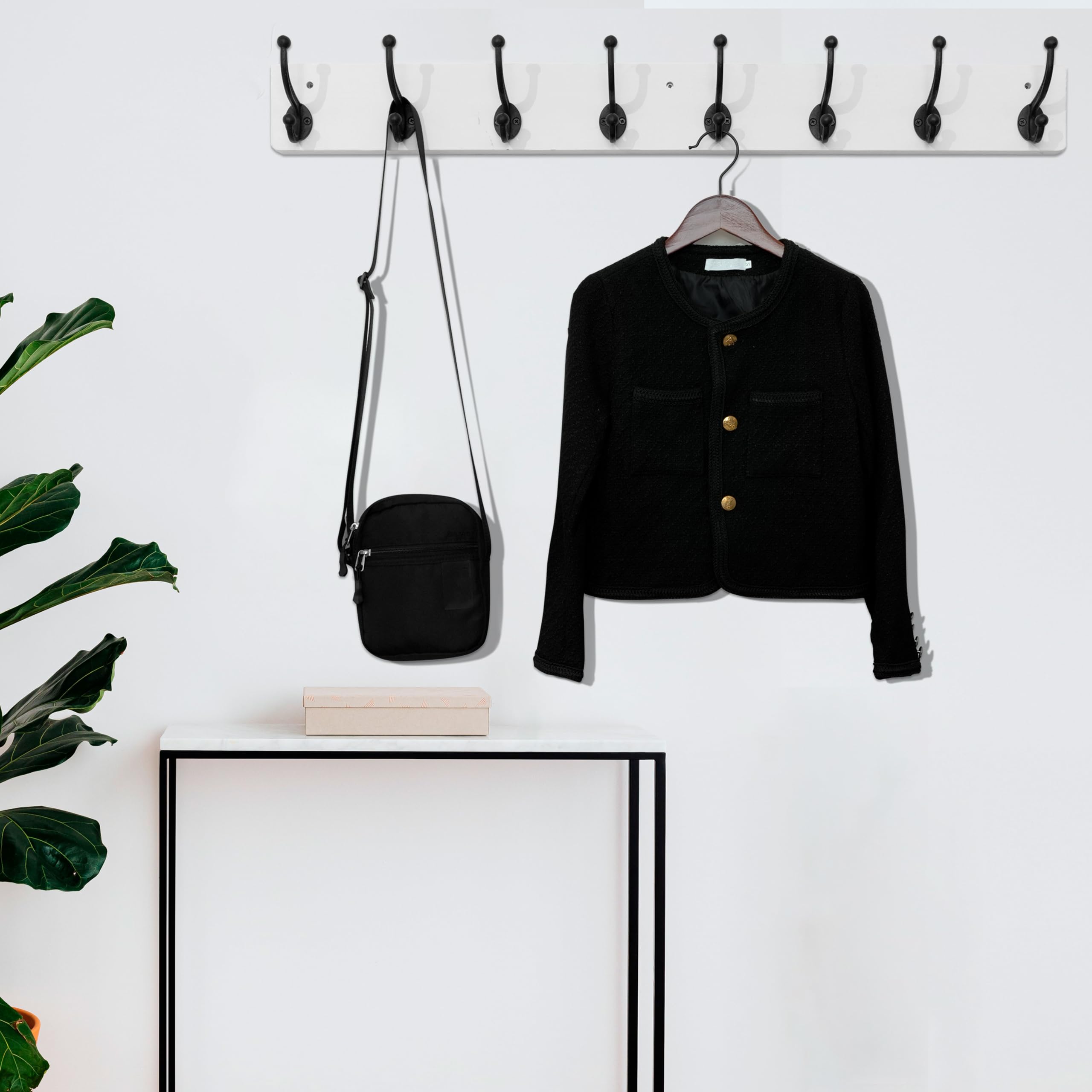 WEBI Rustic Coat Rack Wall Mount Long 8 Cast Iron Coat Hooks Wall Mounted,Heavy Duty Wall Coat Hanger Hooks for Hanging Coats,Clothes,Black on White,2