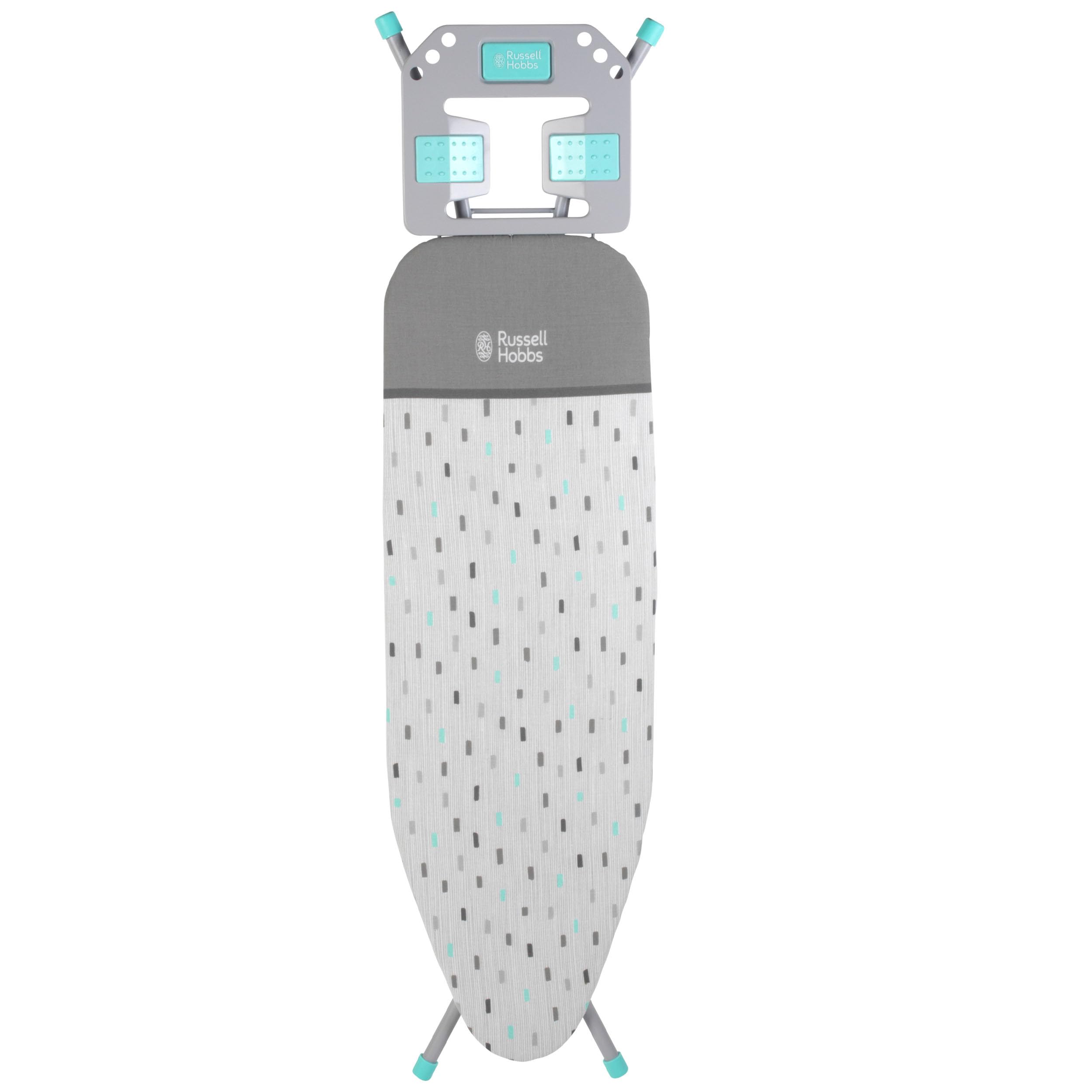 Russell Hobbs LA083234AQUA2FEU7 Collapsible Ironing Board ? Foldable Ironing Table, Thick Felt Underlay with Stylish Cotton Cover, 7 Height Positions,