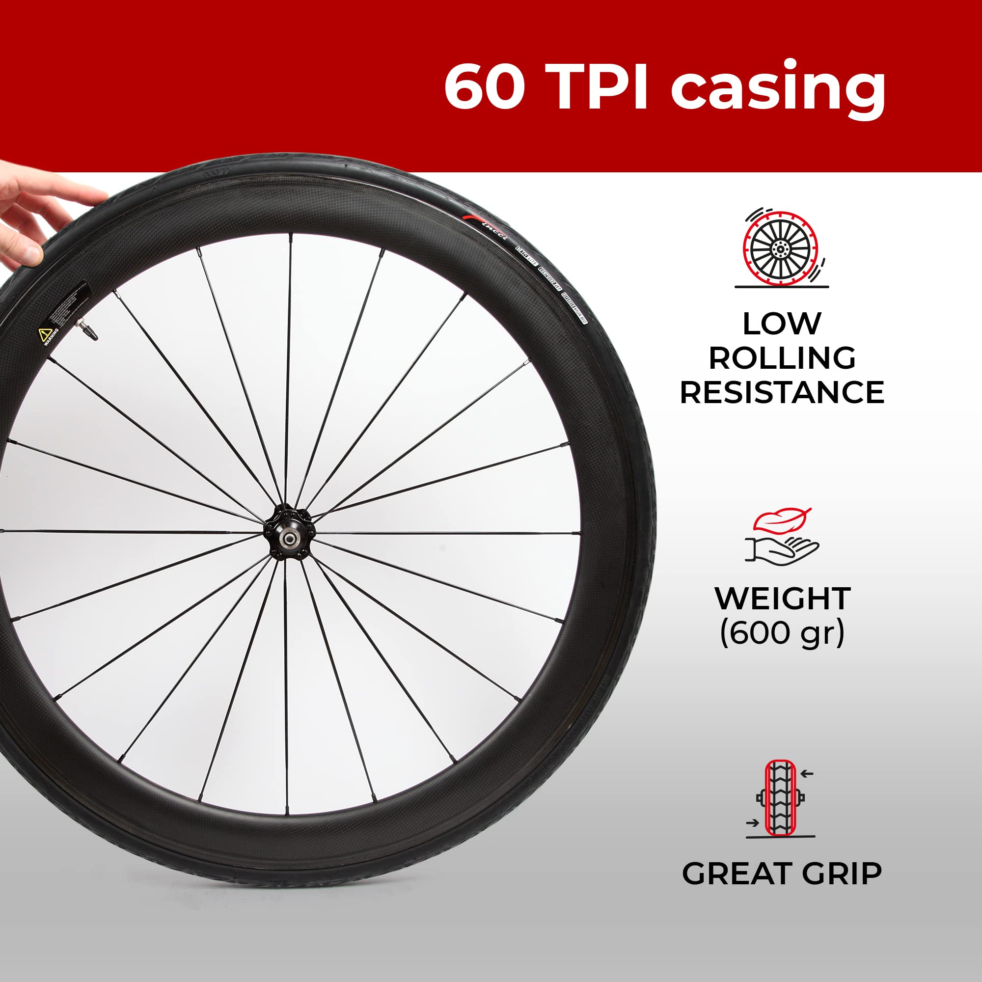 Fincci Racing Bike Tyres 700x25c - Pair Slick Tires 25-622 with 3 mm Nylon Protection, 60 TPI, Specialized for Race, Gravel, Carrera, Road and Touring