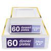 MATANA 120 Premium White Square Plastic Plates with Gold Rim - 60 24cm Dinner Plates, 60 16.5cm Dessert Plates - Elegant & Reusable Party Plates for