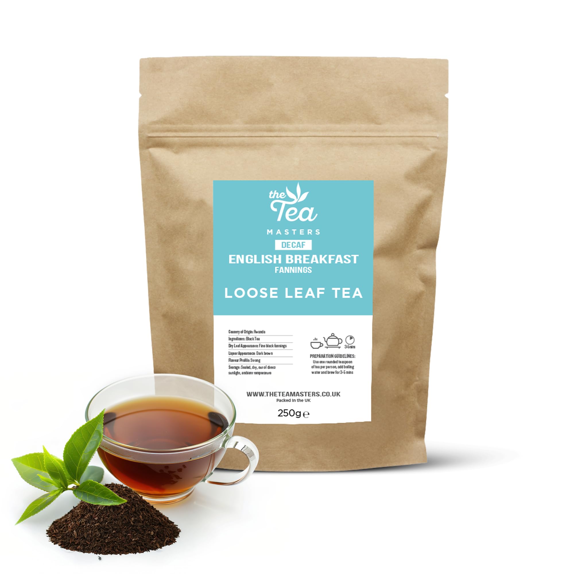 The Tea Masters Loose Leaf Tea - Decaf English Breakfast - Fannings (1x250g)