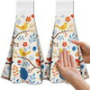 CUTHOLLOW Cartoon Flower and Bird Hanging Kitchen Towels with Loop, Set of 2 - Soft & Super Absorbent Microfiber Decorative Hanging Dish & Hand Towel,