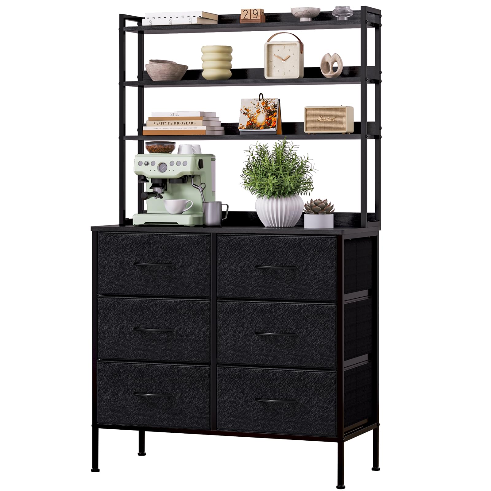 Mintnook Chest of Drawers, Fabric Dresser with 6 Drawers, Tall Chest of Drawers with Open Storage Shelf, 3-in-1 Storage Organizer Unit for Bedroom,
