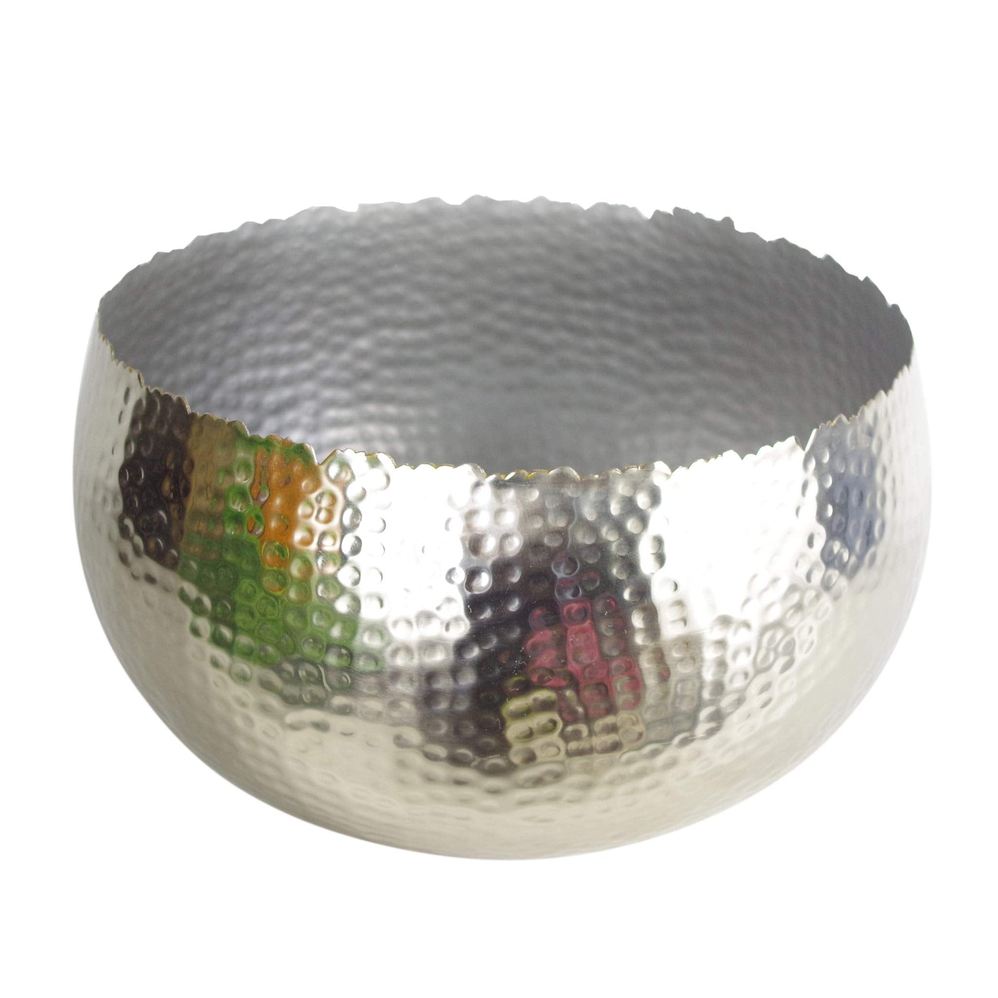Leaf LEAF-7311 Large Metal Planter 32 x 20cm Hammered Silver Colour-Curvy Edge, 32cm x 20cm