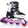 Nattork Roller Skates for Girls with Full Light up Wheels, Adjustable Beginner Inline Skates for Little Kids, Pink, Size 10J 11J 12J