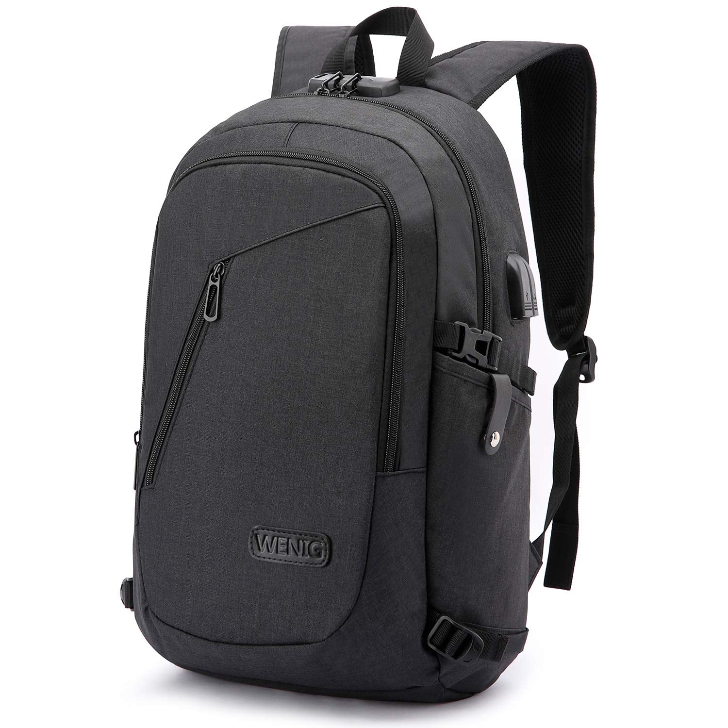 WENIG Anti-Theft Laptop Backpack,Business Travel Backpack Bag with USB Charging Port Lock,Water Resistant College School Computer Rucksack Work