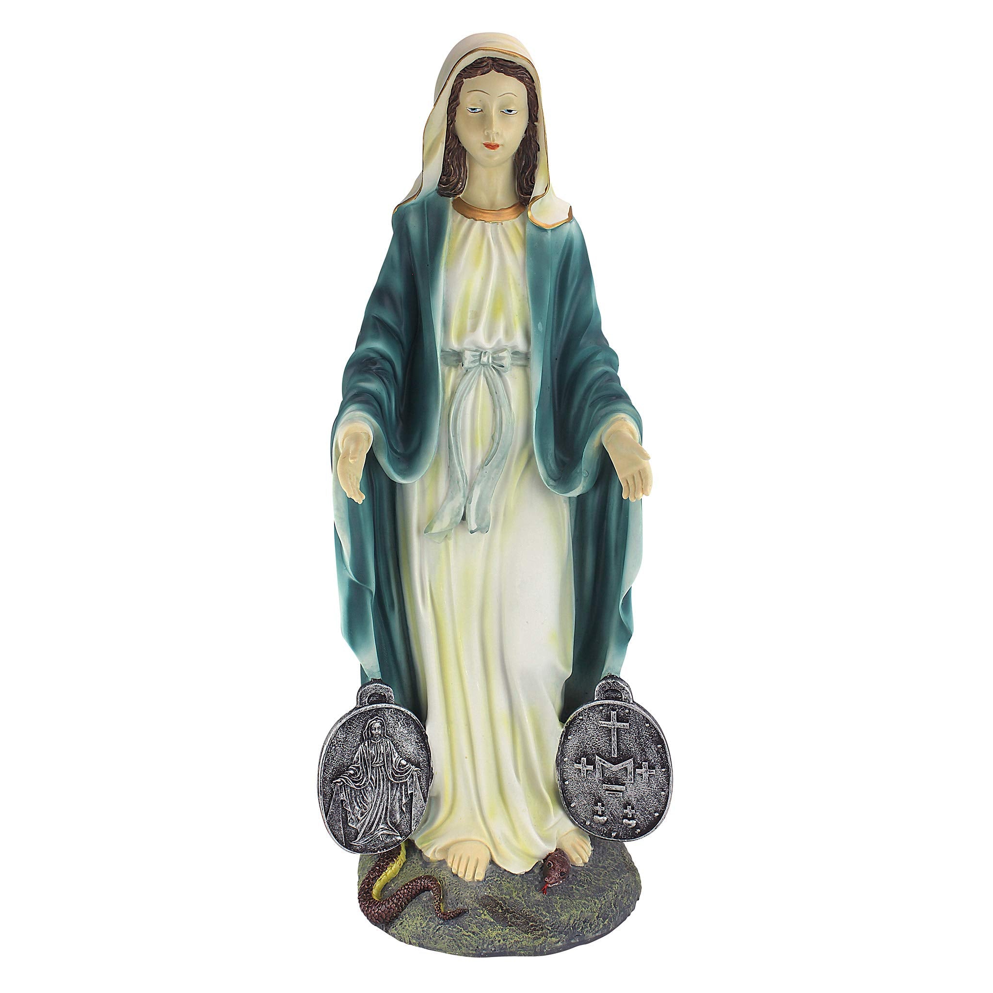 Design Toscano Miraculous Medal Madonna Italian Style Religious Garden Statue, 58.5 cm, Polyresin, Full Colour