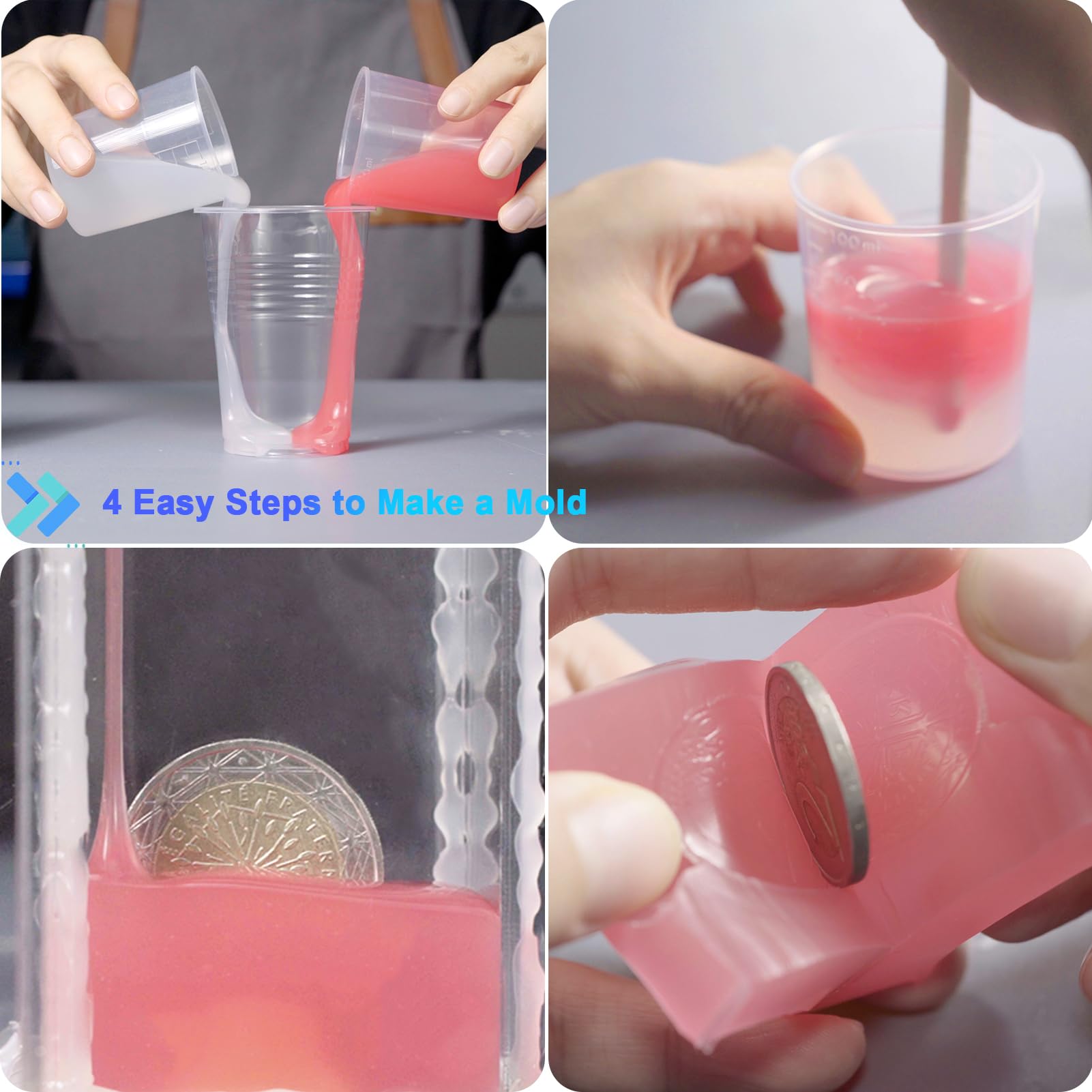 BBDINO Silicone Mold Making Kit 20A, Translucent Liquid Silicone for Mould Making 1:1 by Volume, Ideal for Casting Resin, Soap, Plaster, Wax Silicone