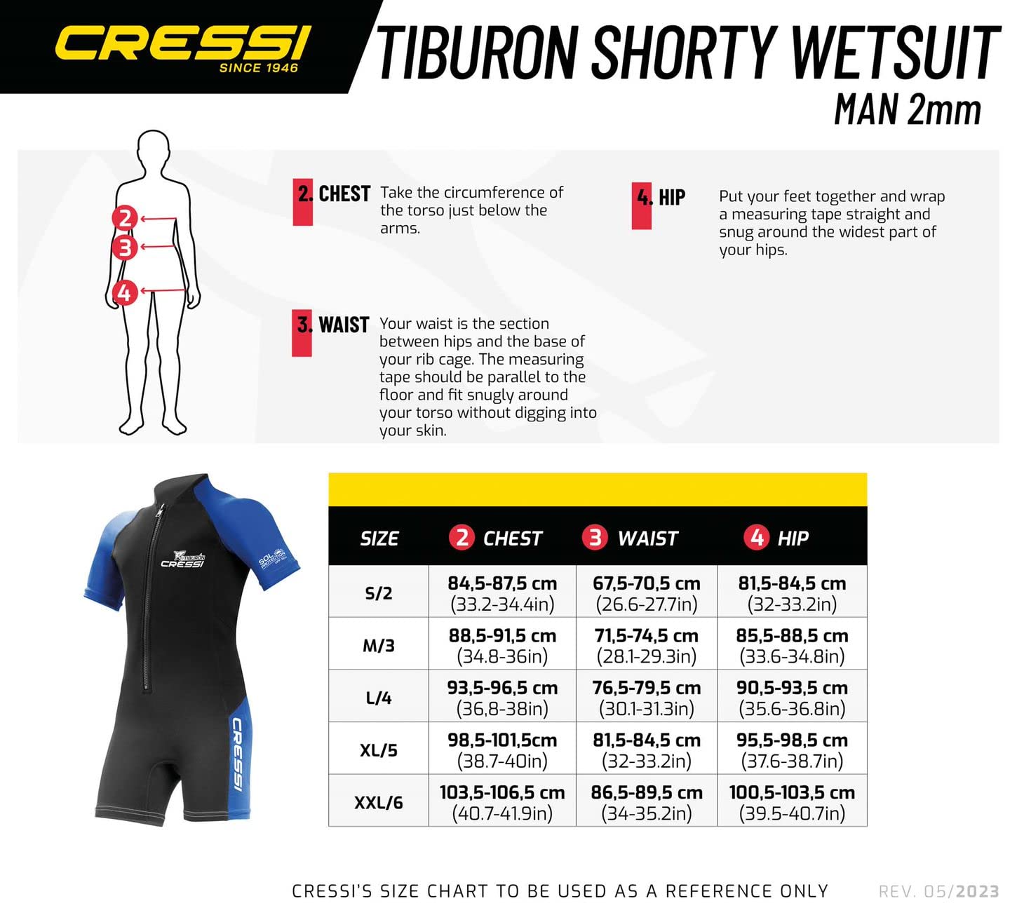 Cressi Mens Tiburon Man Monopiece 2 Mm Shorty Wetsuit, Black / Blue, S EU
