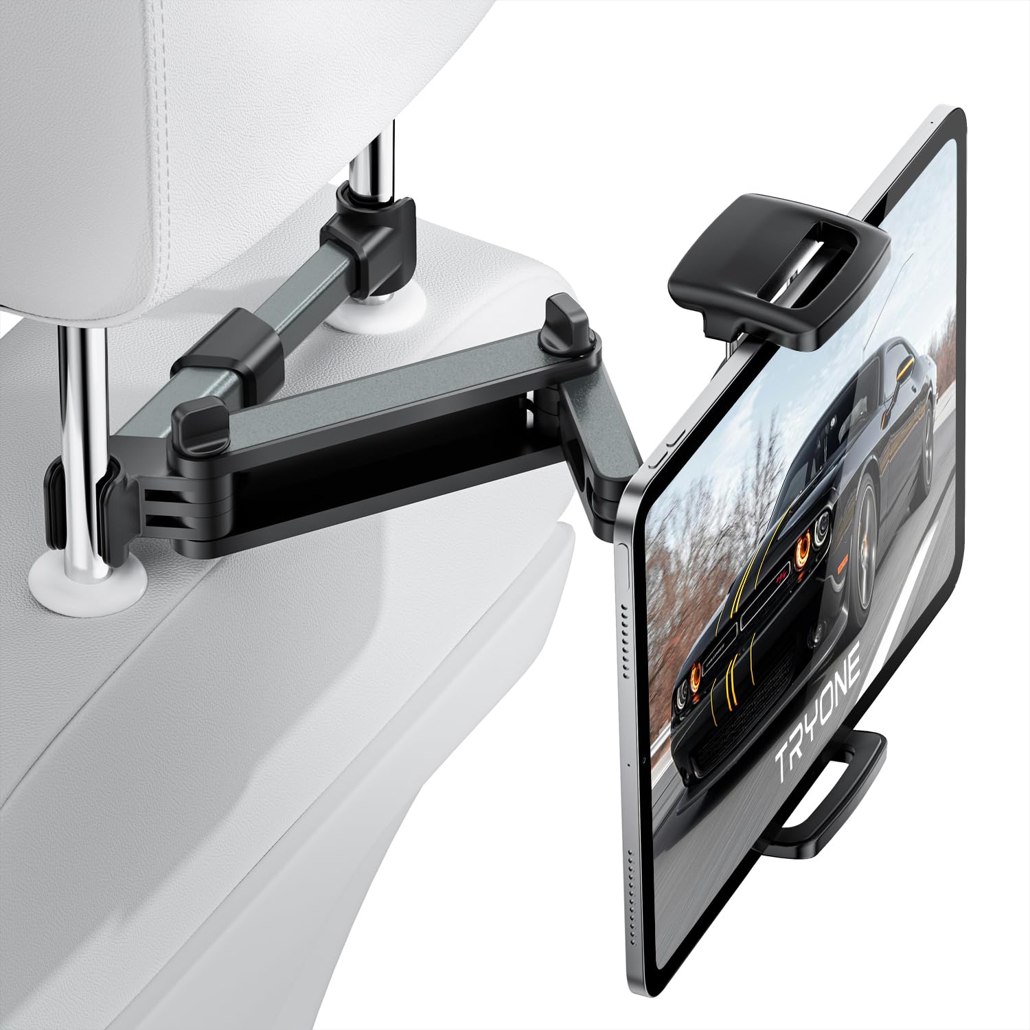TRYONE Car Headrest Tablet Holder Mount Stretchable Backseat Tablets Stand for Kids, Car Seat Mounts Compatible with iPad Pro 12.9 Air Mini, iPhone,
