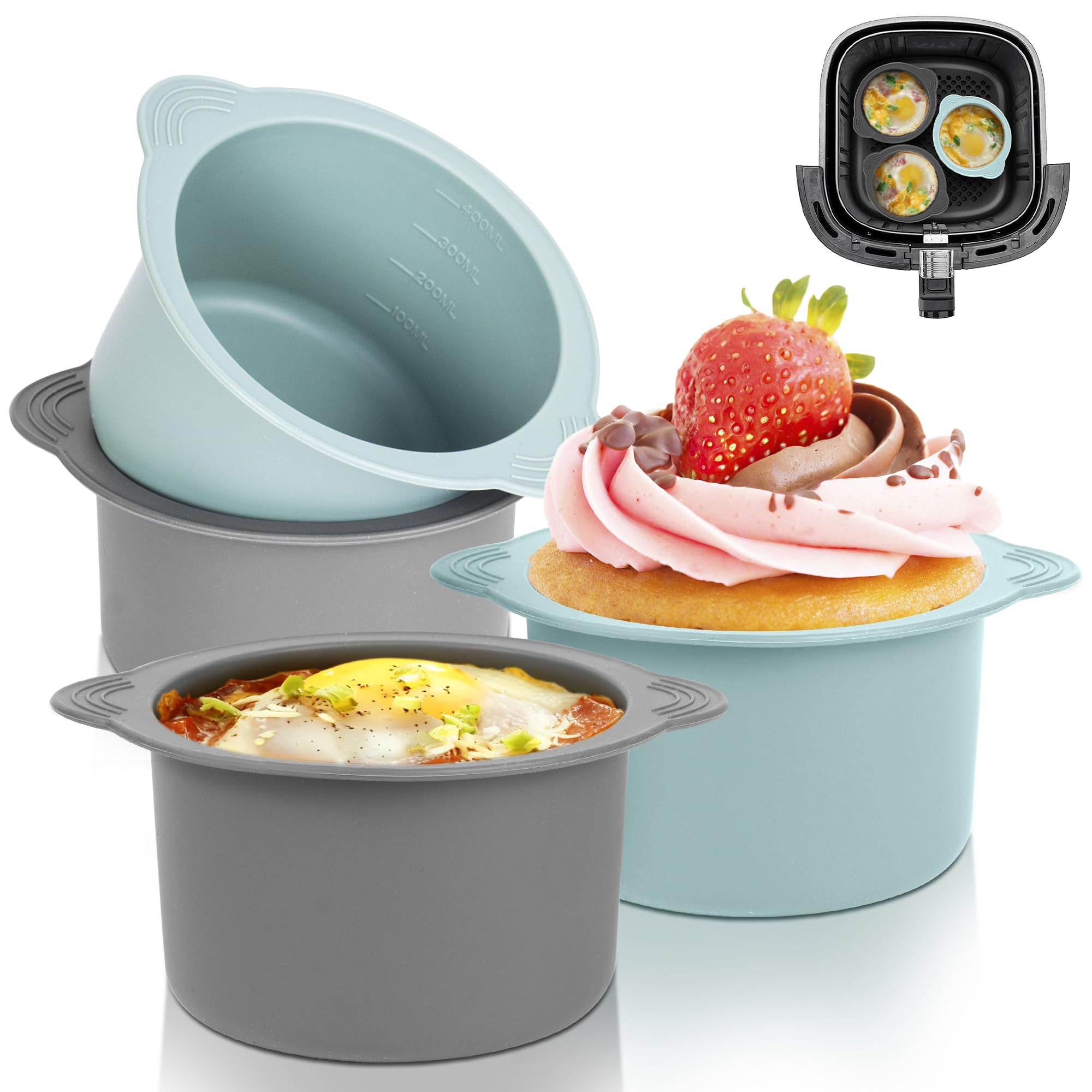 Pietuley 4Pcs Large Ramekins for Air Fryer,Silicone Poached Egg Maker,Baking Cakes Moulds Egg Poached Fried Egg Mould for Air Fryer