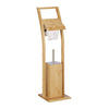 Relaxdays Toilet Roll Holder, Free-Standing, Wooden, Bamboo, Brush Storage, Suite Set, HxWxD: 74x20x20 cm, Natural, 74 x 20 x 20 cm
