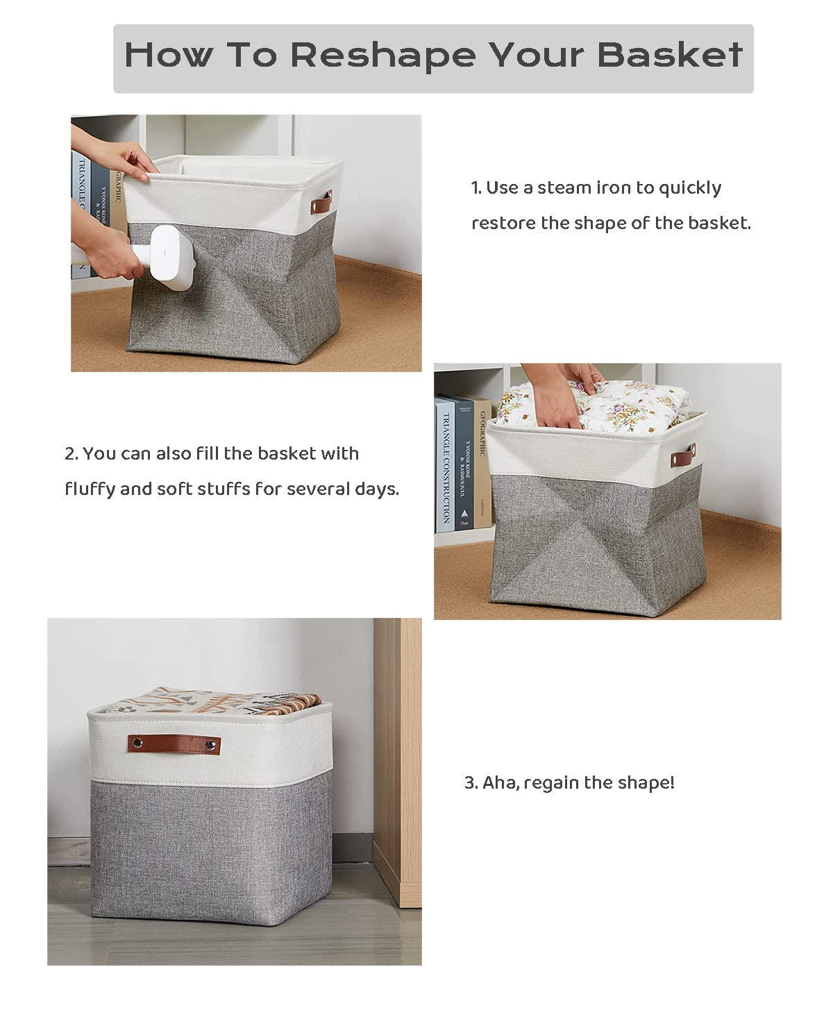 Mangata Kallax Storage Boxes, Set of 4 Fabric Storage Cubes with Handles(33x38x33cm, Grey Blue)