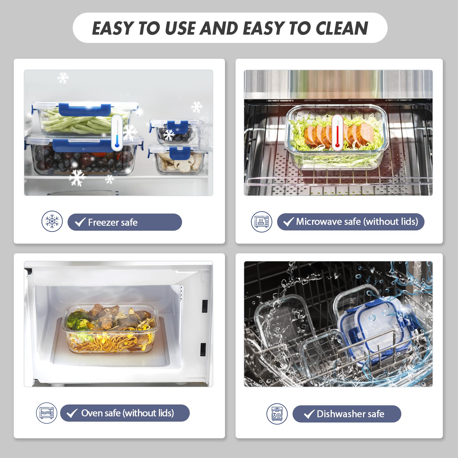 GENICOOK Meal Prep Glass Food Storage Containers 10 Pack, Glass food storage container with Snap Lock Leakproof Lids, Reusable Microwave safe BPA-free