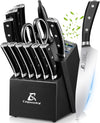 CoquusAid Knife Set, 15 PCS Kitchen Knife Block Sets with Sharpener, 6 Steak Knife Set Serrated with Block, Forged German Stainless Steel Rust Proof