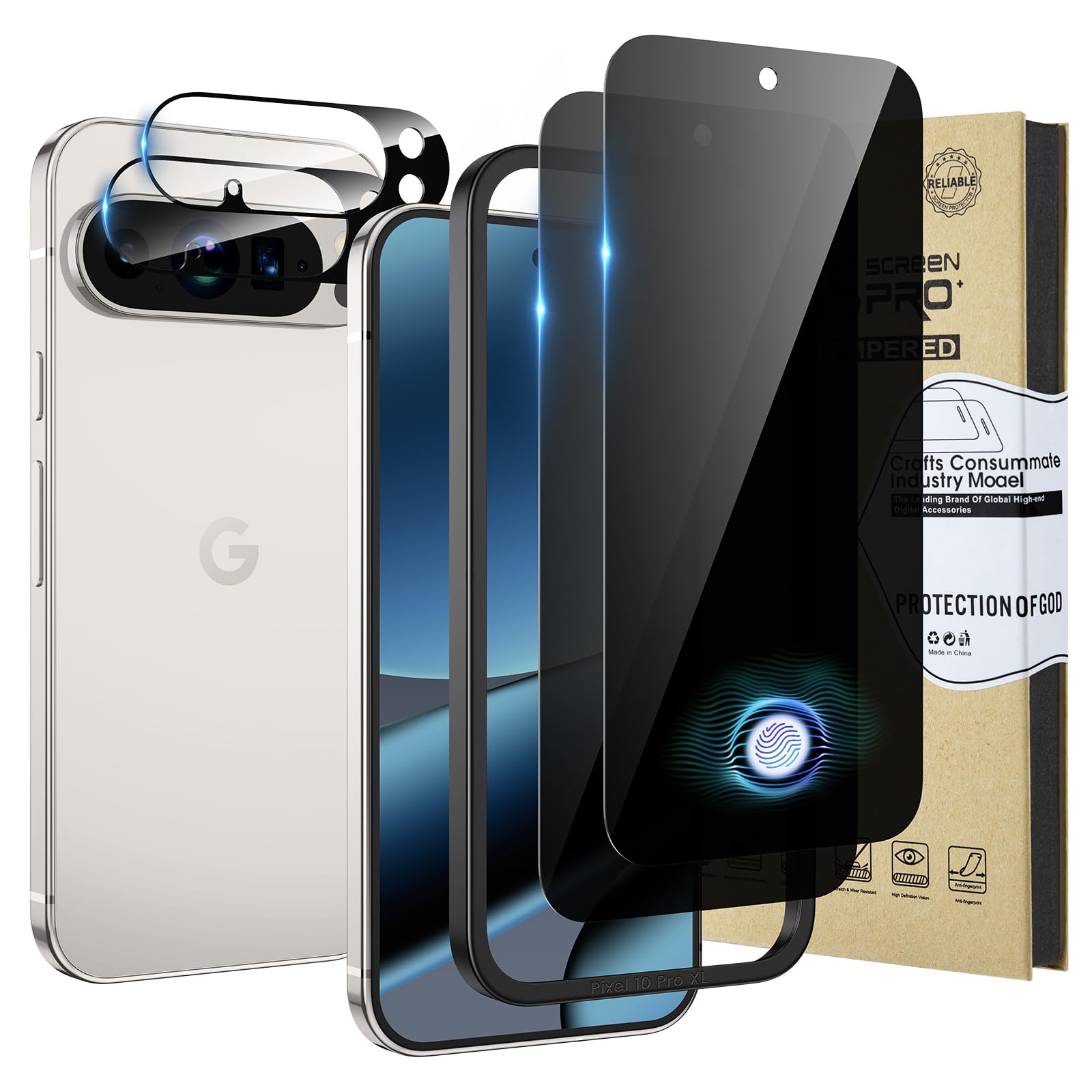 HWeggo Privacy Screen Protector for Google Pixel 10 Pro XL with Camera Lens Protector,Tempered Glass Film,9H Hardness HD,Support Fingerprint