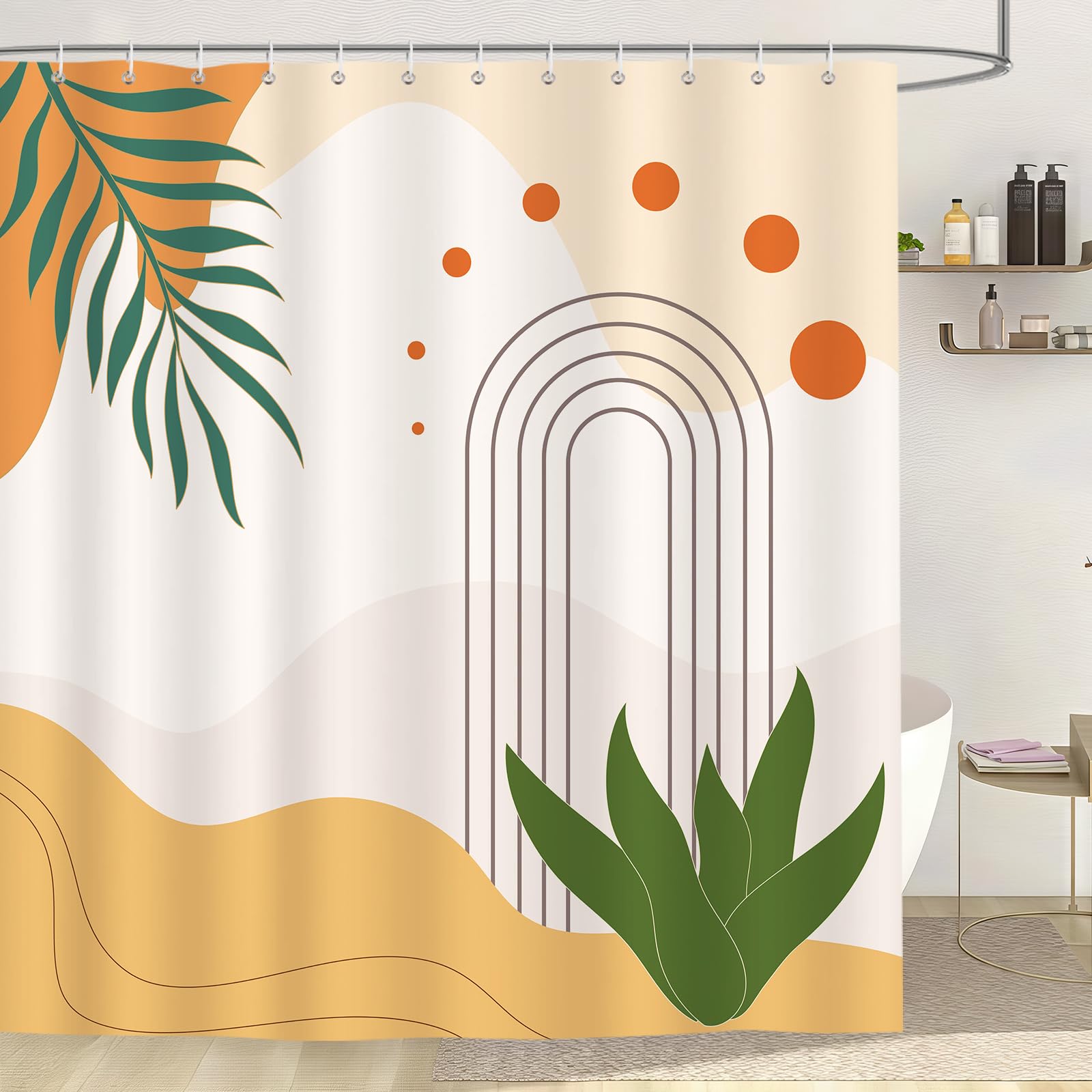 Dazzlewall Boho Shower Curtain Mid Century Abstract Waterproof Bathroom Curtain 180x180cm, Mildew and Mould Resistant Polyester Fabric with 12 Hooks