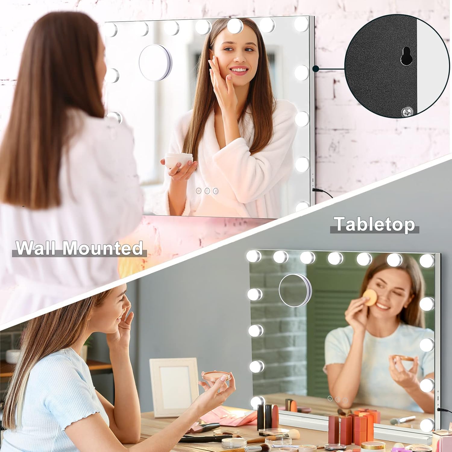 Hollywood Vanity Mirror with Lights, 58x42cm, 15 Bulbs, 3 Color Modes Dripex