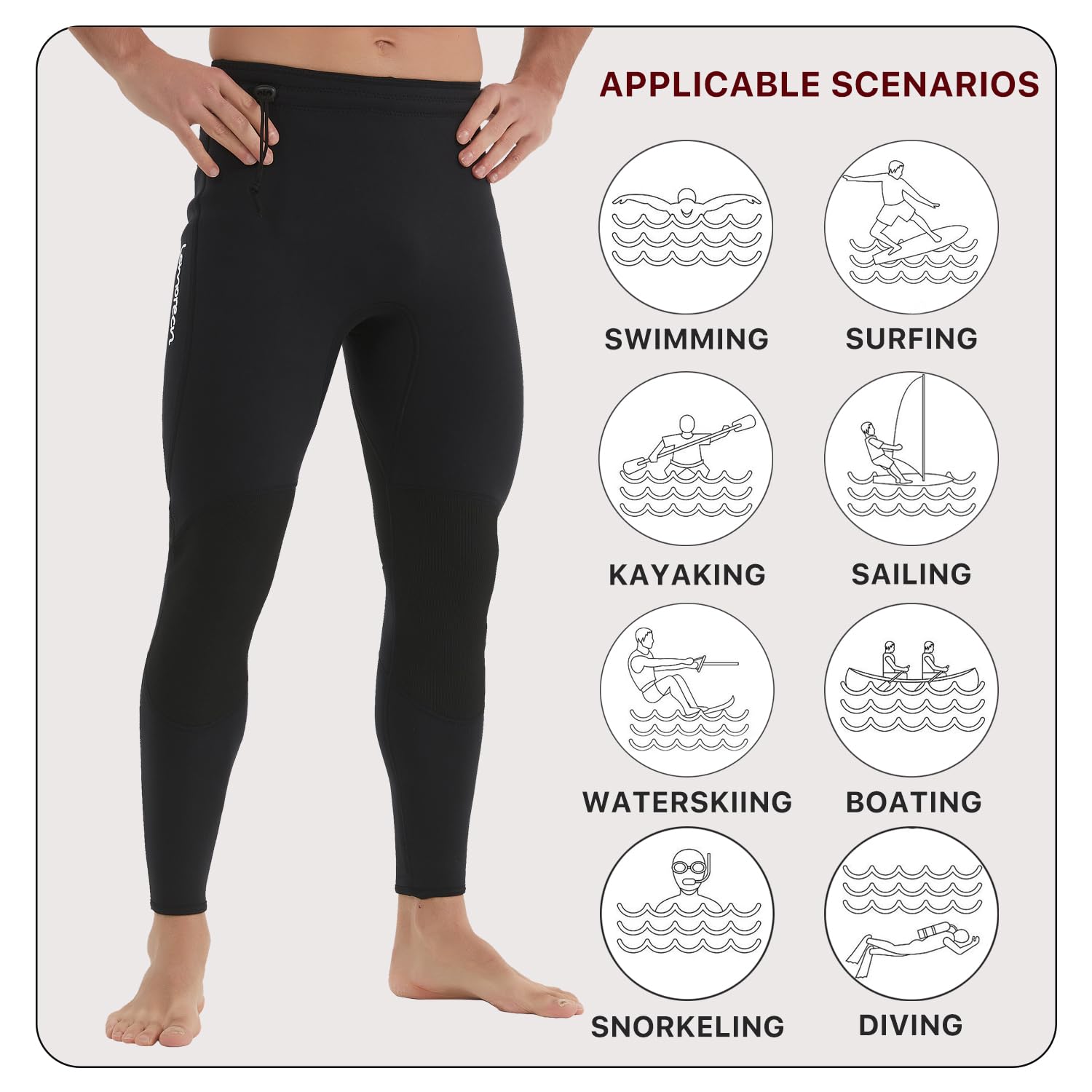Lemorecn Wetsuits Pants 3mm Neoprene Swimming Canoeing Pants(UK1031-L?