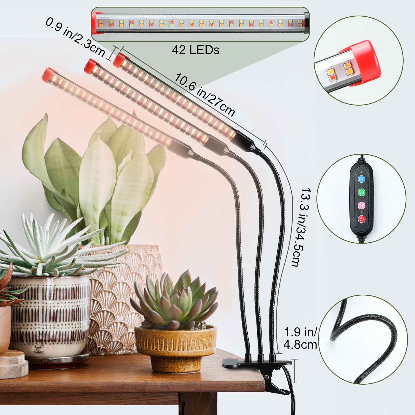 FECiDA Clip Grow Lights for Indoor Plants 27W 3000 Lumen, 2024 Newest Brightest LED Light for Houseplants, Bonsai, Pot Plant, Full Spectrum Growing