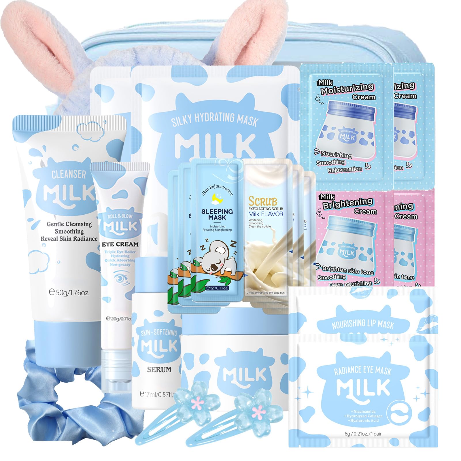 Milk Skin Care Sets & Kits - Teenage Girls Gifts - Milk Skincare Set for Teen Skincare - Gifts For Women - Travel Skincare Set Daily Face Care - Deep