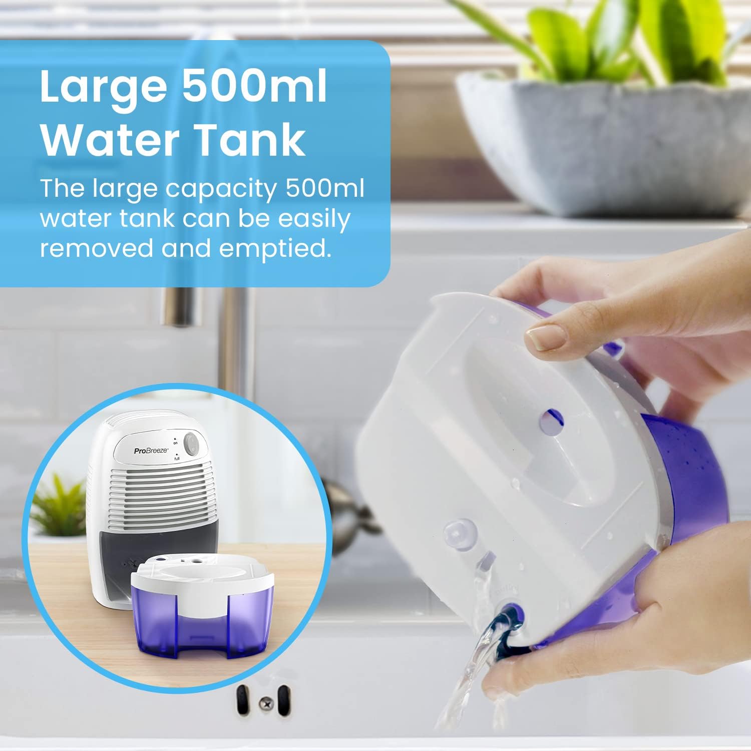 Pro Breeze Dehumidifier 500ml Tank Portable for Damp Mould Moisture Ultra-Quiet