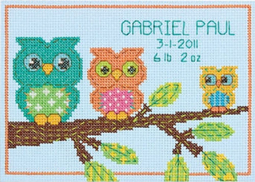 Dimensions "Mini Owl Birth Record" Counted Cross Stitch Kit, Multi-Colour