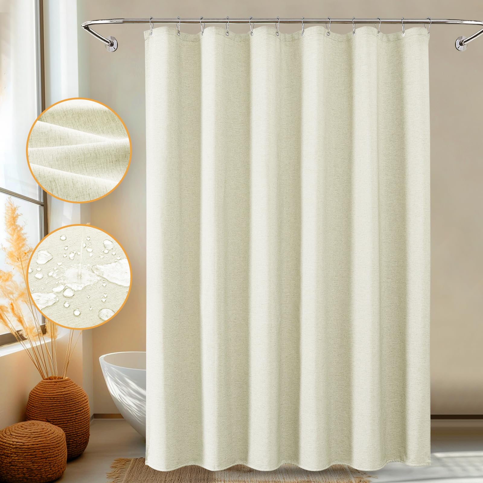 FY&XZH Shower Curtain, Heavy-Duty Linen-Texture Fabric Shower Curtain, Extra Soft Double-layer waterproof Shower Curtains With Smart Function