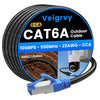 Veigrvy Cat 6A Outdoor Ethernet Cable 50m, Direct Burial Water Resistant LLDPE UV Jacket, High Speed 23AWG 10Gbps Gigabit Internet Network LAN Cable -