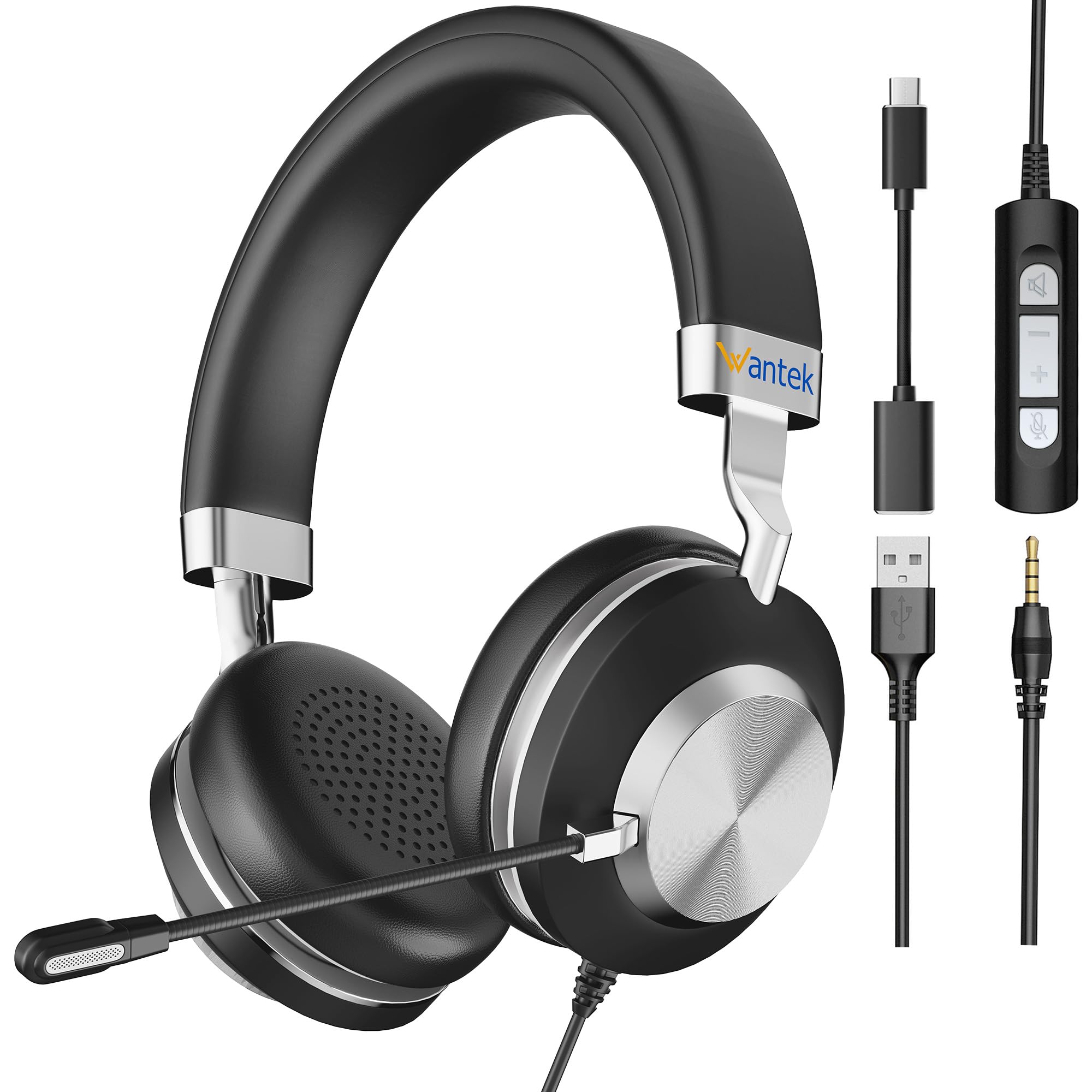 Wantek USB Headset with Microphone for PC Laptop, Noise Cancelling Business Office Headsets For Call Center Working Team Meeting Online Conference