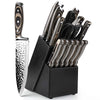 15PCS Kitchen Knife Set, Professional High Carbon Japanese Stainless Steel Chef Knives with Wooden Block, Ultra Sharp Knife Set with Irregular Hammer