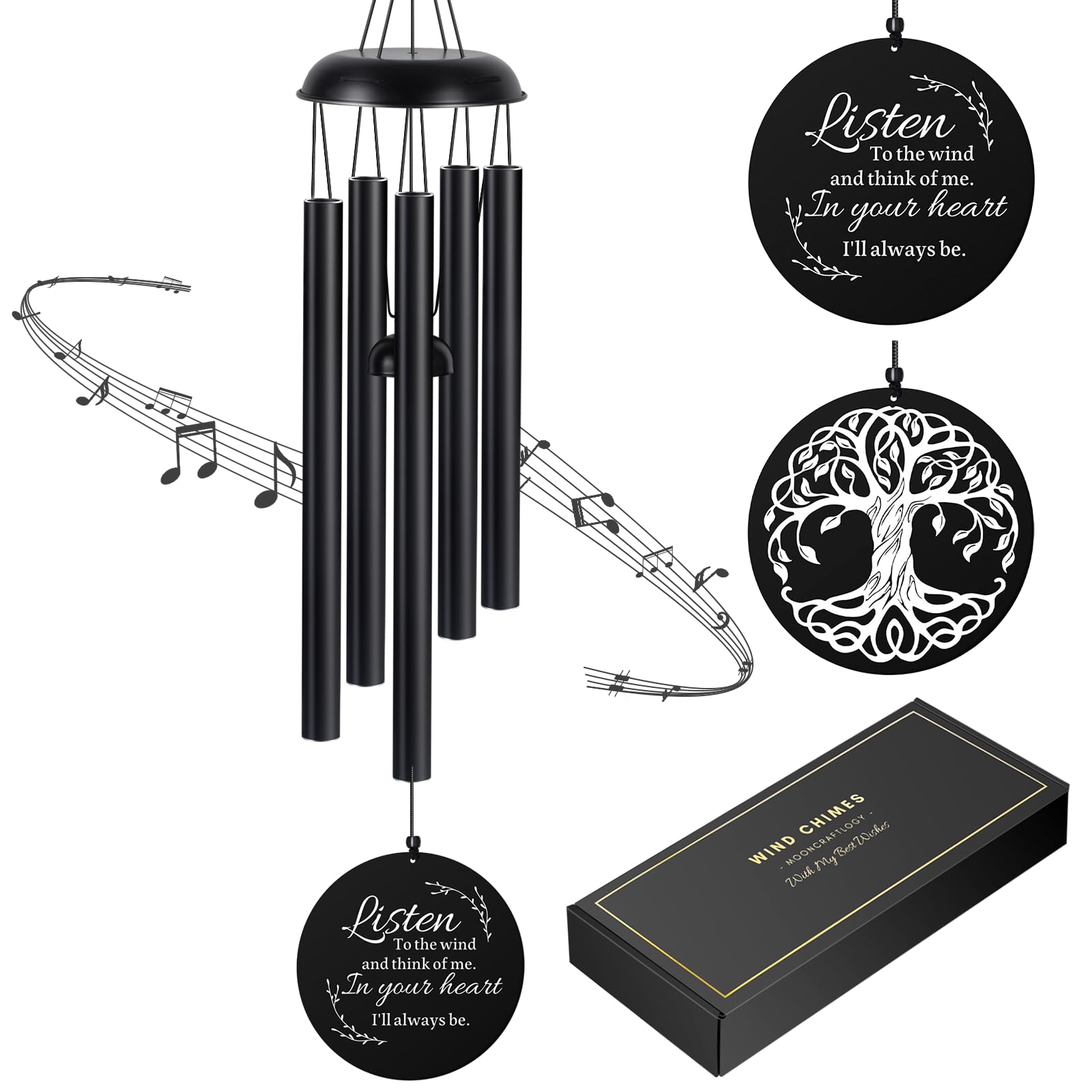 Sympathy Wind Chimes for Loss of Loved One, Memorial Windchimes for Lost Father Mother Friends, Remembrance Bereavement Gift with Card, in Memory Deep