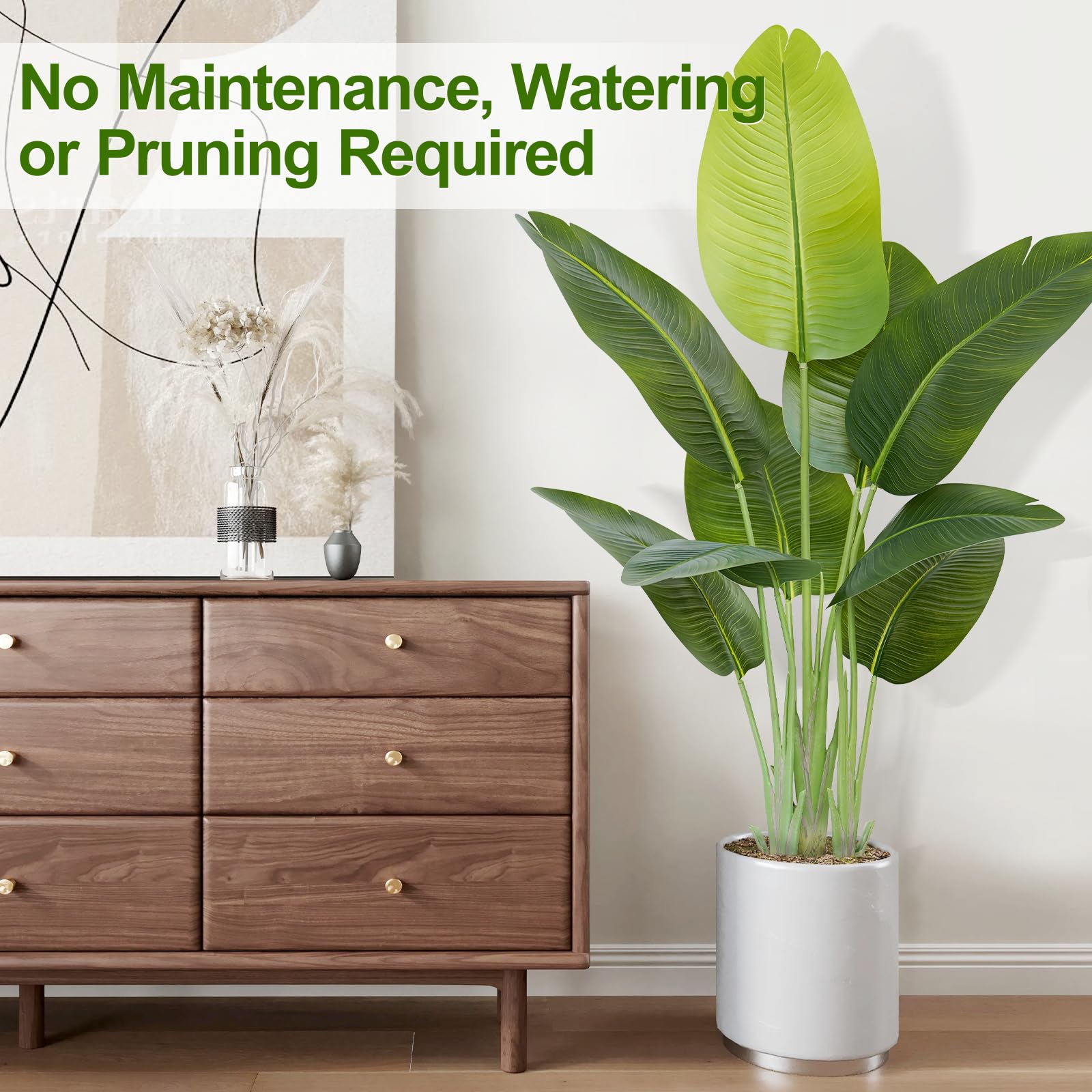 Keeplush Artificial Bird of Paradise Plant Outdoor 120CM Fake Tropical Banana Tree with 9 Leaves-Perfect Faux Plants for Indoor, Floor Plant in Pot