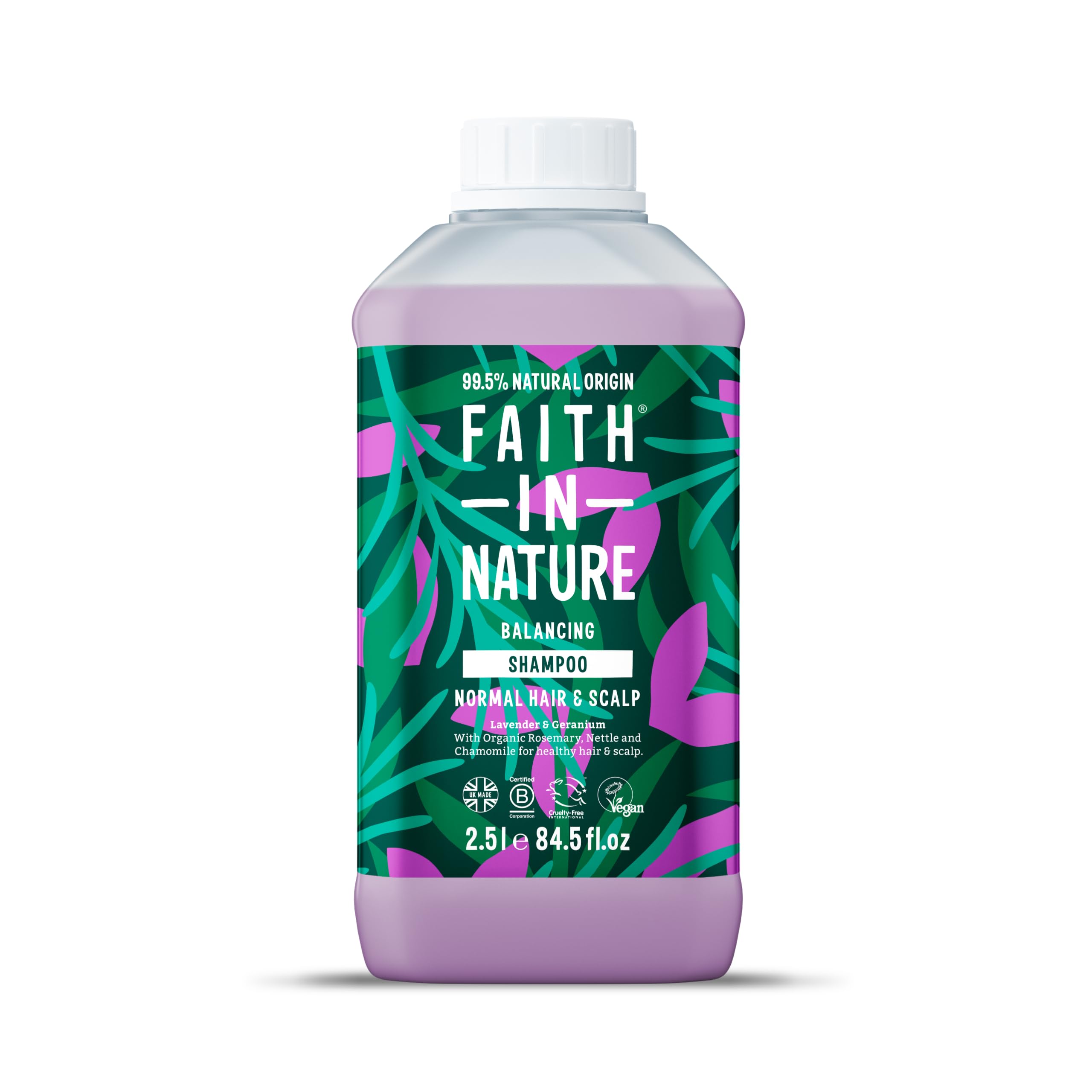 Faith In Nature Natural Lavender & Geranium Shampoo, Balancing for Normal Hair & Scalp, Vegan & Cruelty Free, No SLS, Silcones or Parabens, 2.5L