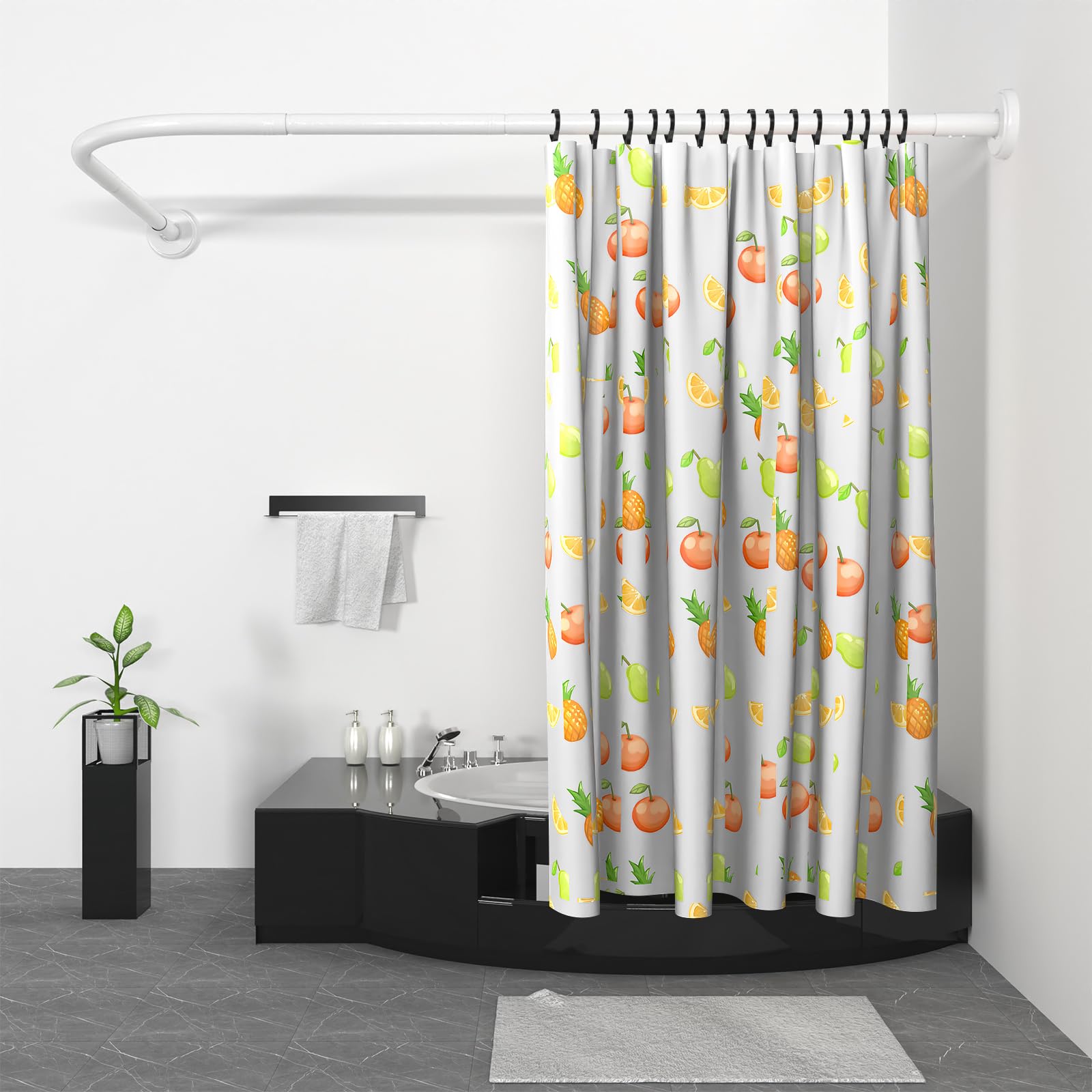 Misounda Shower Curtain Rail Rod L Shape, Adjustable Shower Curtain Rail 75x115 cm, Stainless Steel Curved Shower Rail,Shower Pole with Stainless