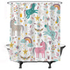 Ulticool Shower Curtain - Unicorn Horse Clouds Star Rainbow - 180 x 200 cm - Washable - Waterproof - with 12 Rings - White Pink Brown Green