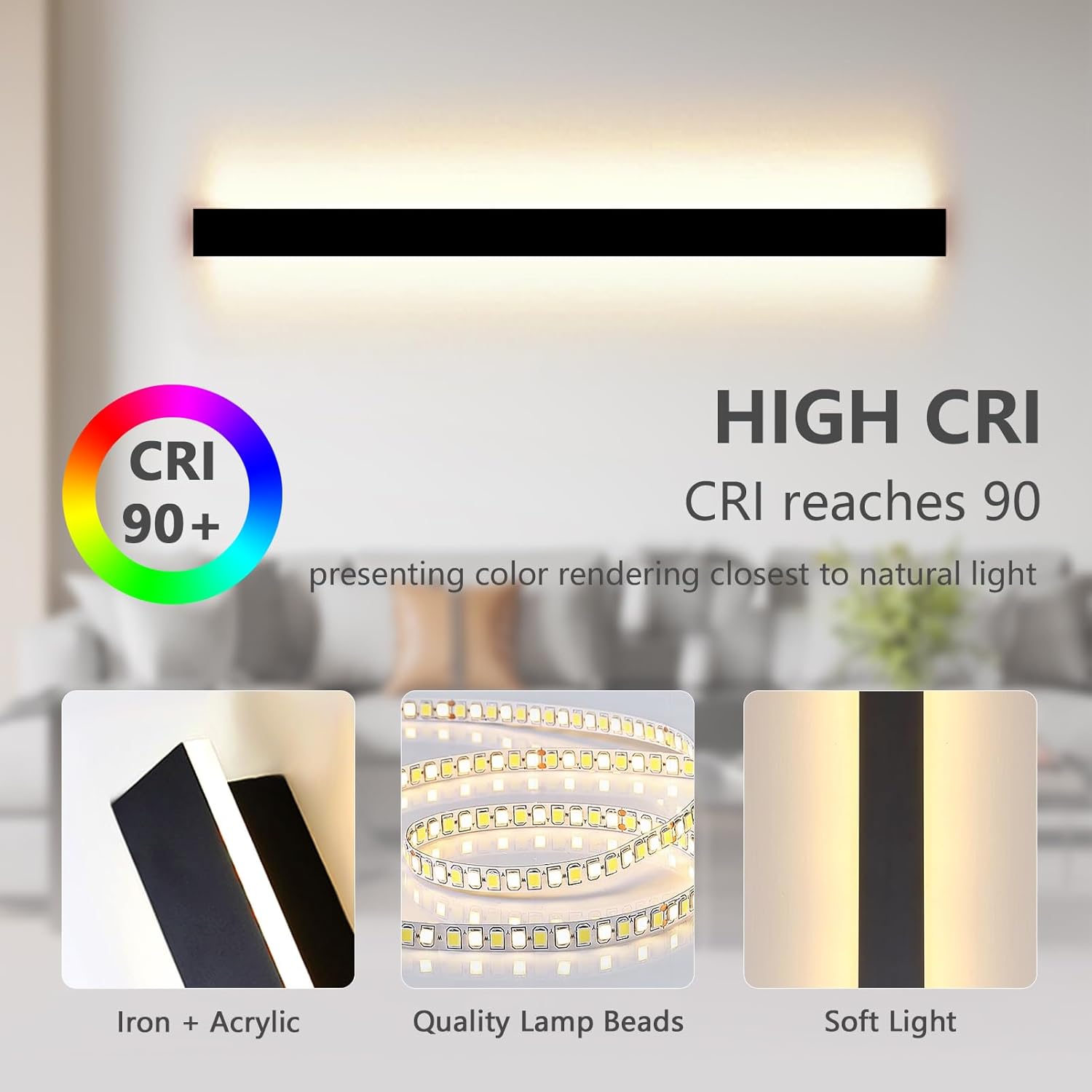 LED Wall Light Long Strip Dimmable 3000 6500K App Remote Control 100cm SUCIKORIO