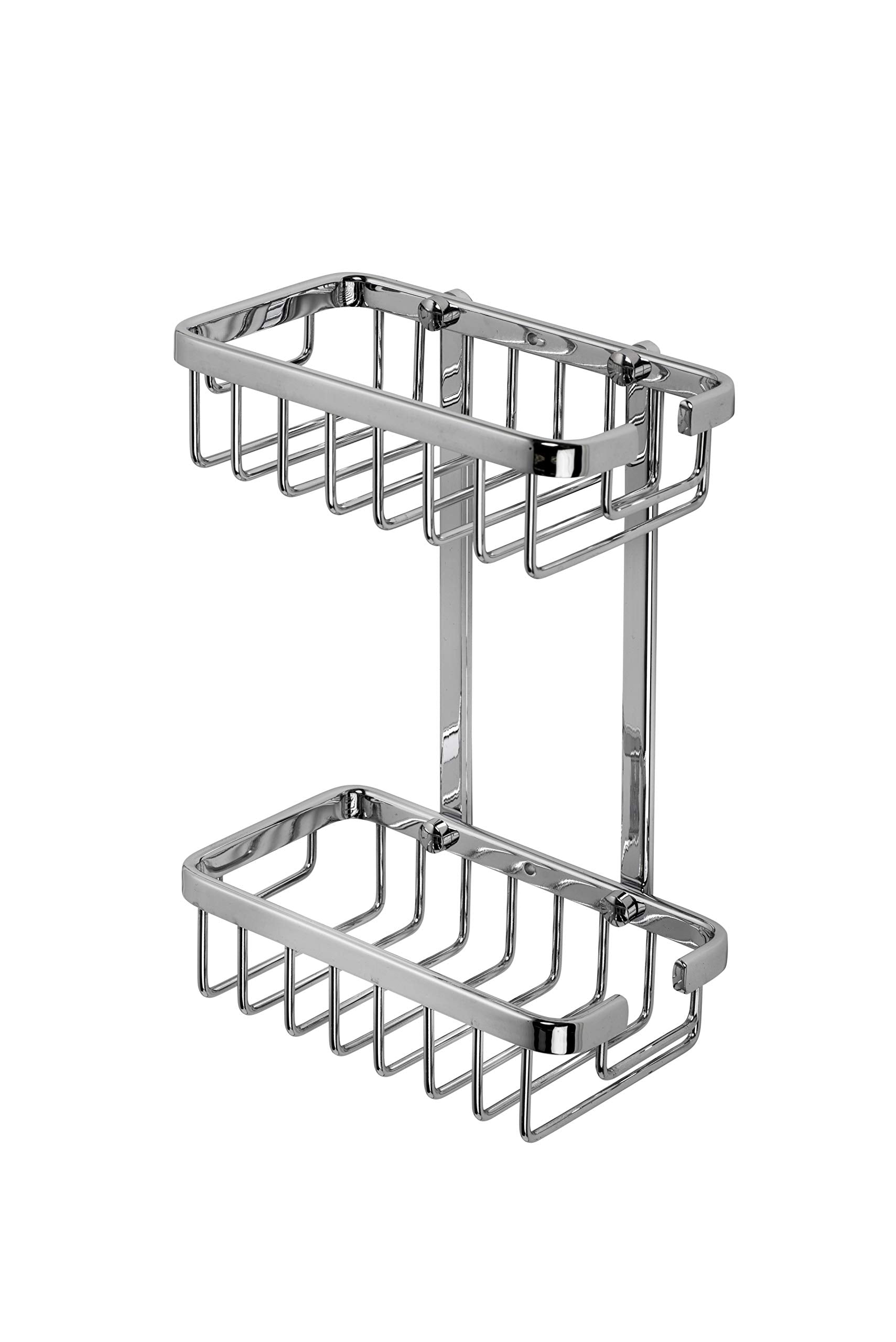 Croydex Slimline Aluminium Two Tier Shower Caddy - Chrome Plated Bathroom Storage Basket, Rust Free Guarantee, Bathroom Shelves, Silver