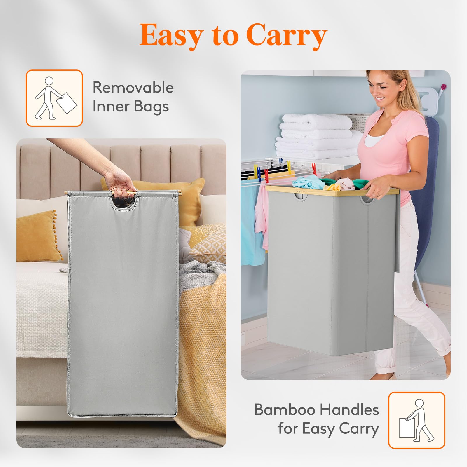 Lifewit 160L Double Laundry Hamper with Lid, Extra Large Bamboo Laundry Basket Dirty Clothes Hamper, 2 Section Laundry Bin Organizer for Laundry Room