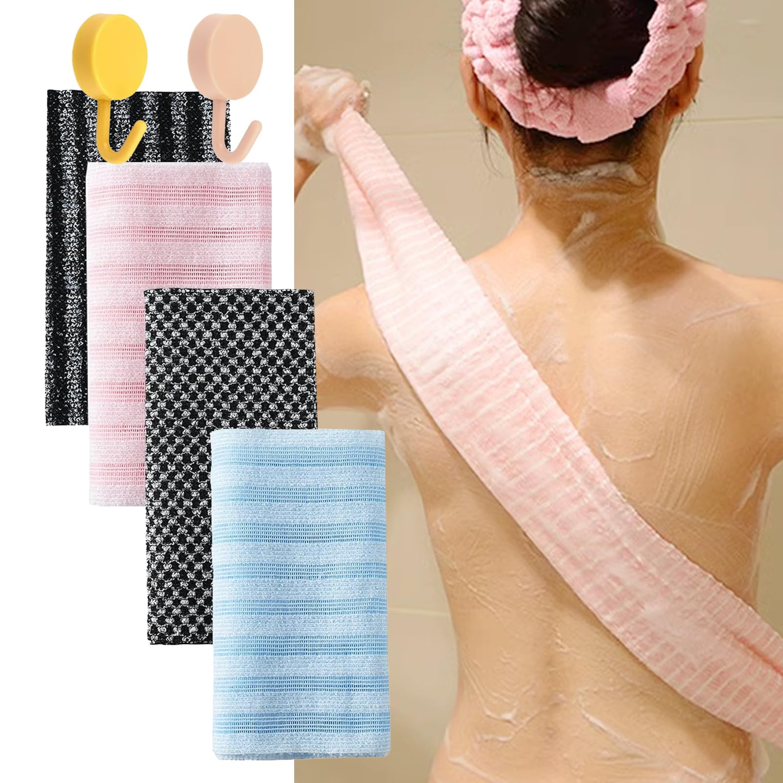 Pack of 4 Exfoliating Washcloths with 2 Hooks
